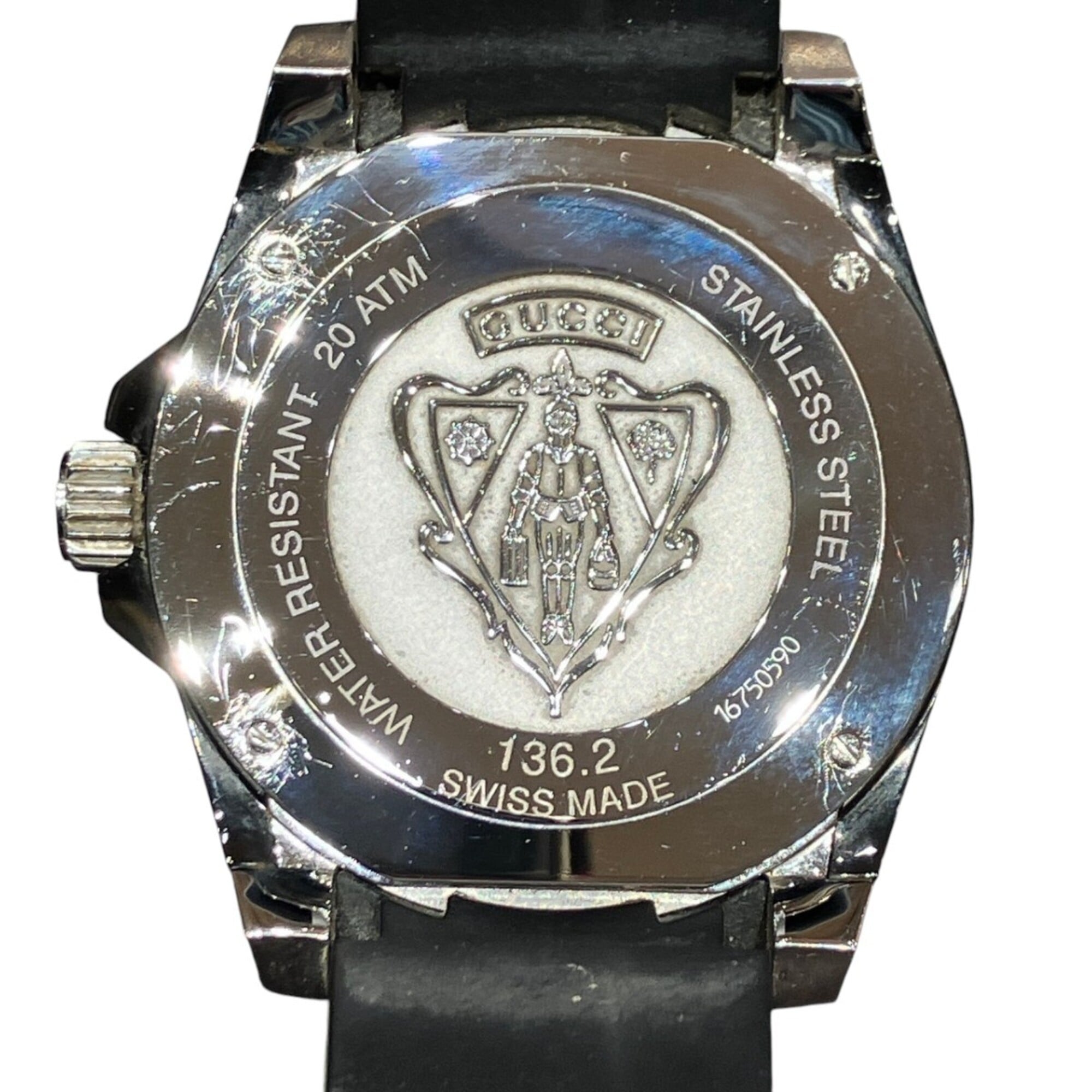 Gucci GUCCI-horloge, totaalgewicht 138,6 g, roestvrij staal, rubberen band, quartz uurwerk, zwarte wijzerplaat, 136,2 YA136204B