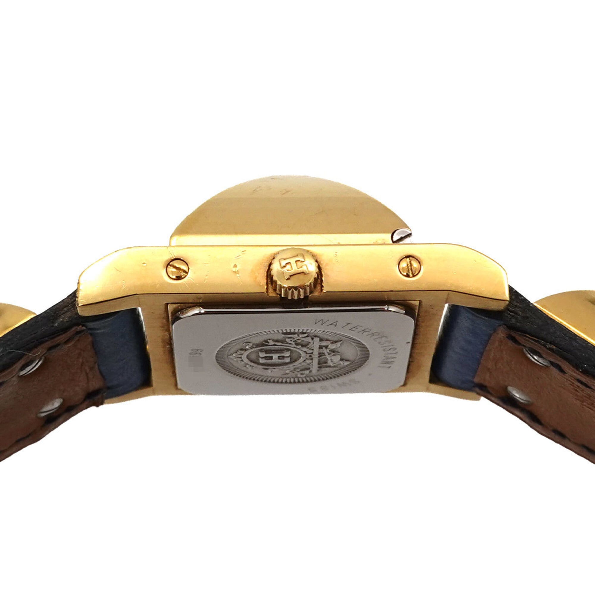 モ*ー様 HERMES METEOR レディース腕時計 ゴールドコンビ メテオー Hermes Medor Women's Watch, Pyramid Design, Gold Studs, White and Blue