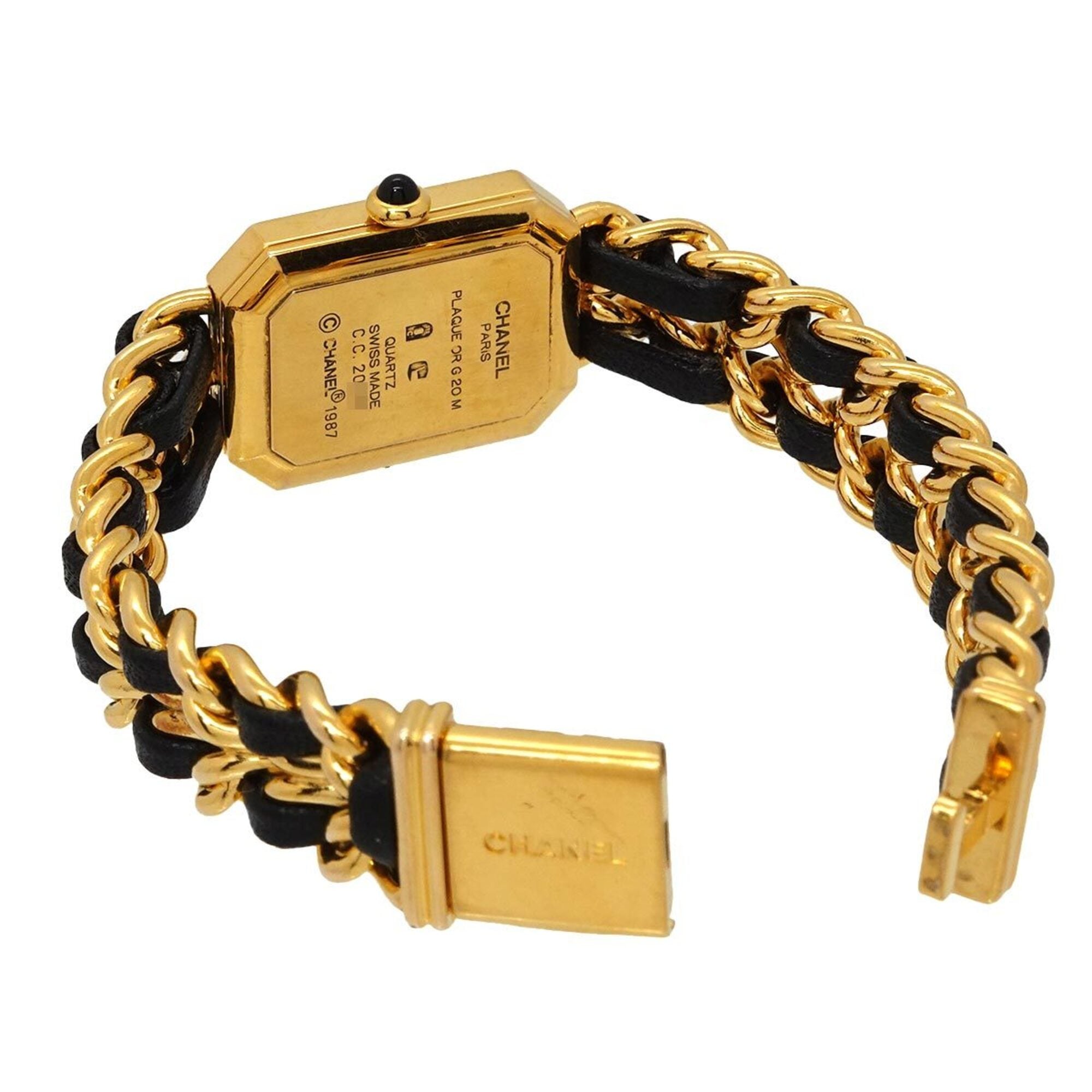 Chanel Premiere Large Size H0001 Wo Black Gold Quartz
