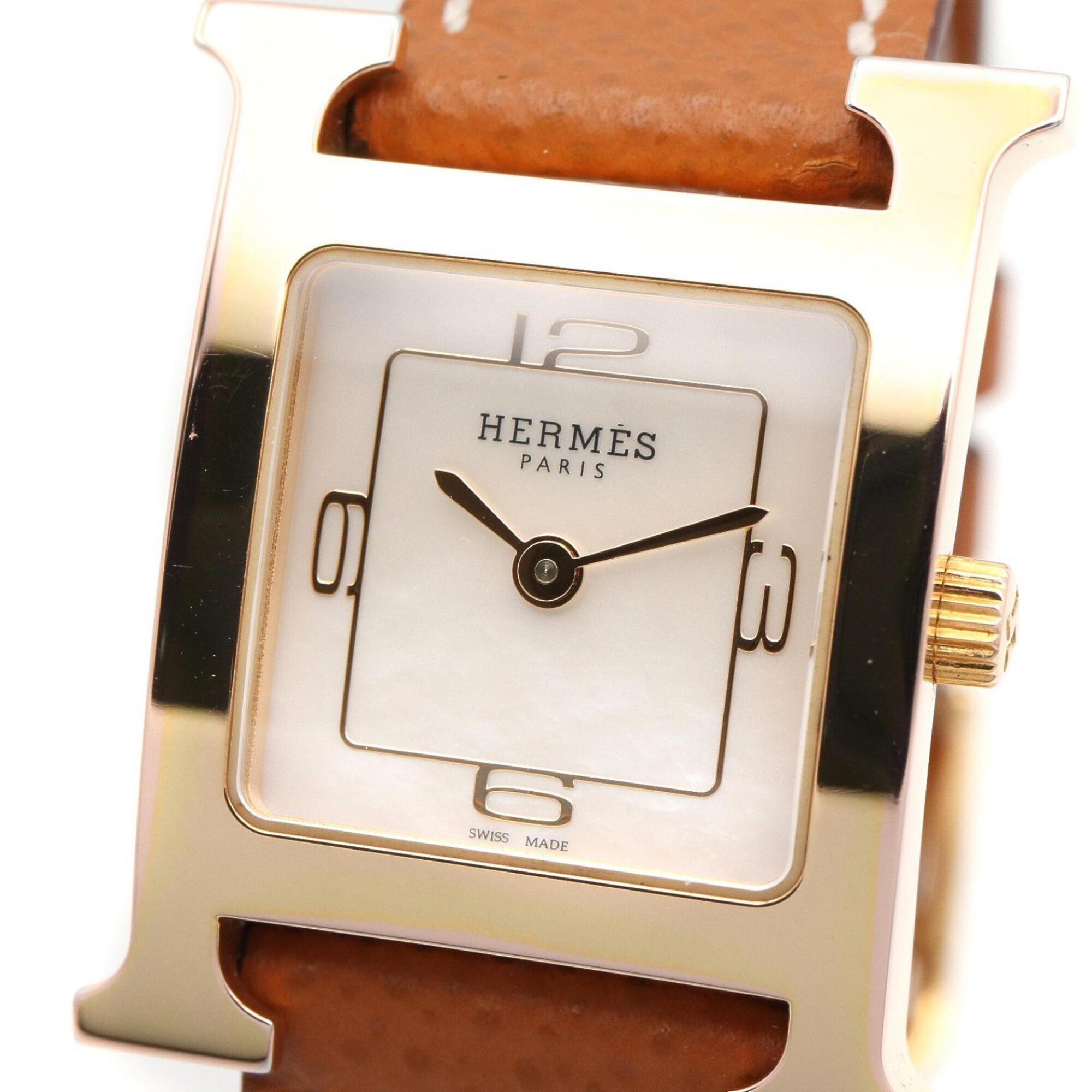 Hermes H- White Shell HH1.202c horloge met witte wijzerplaat, 21 mm