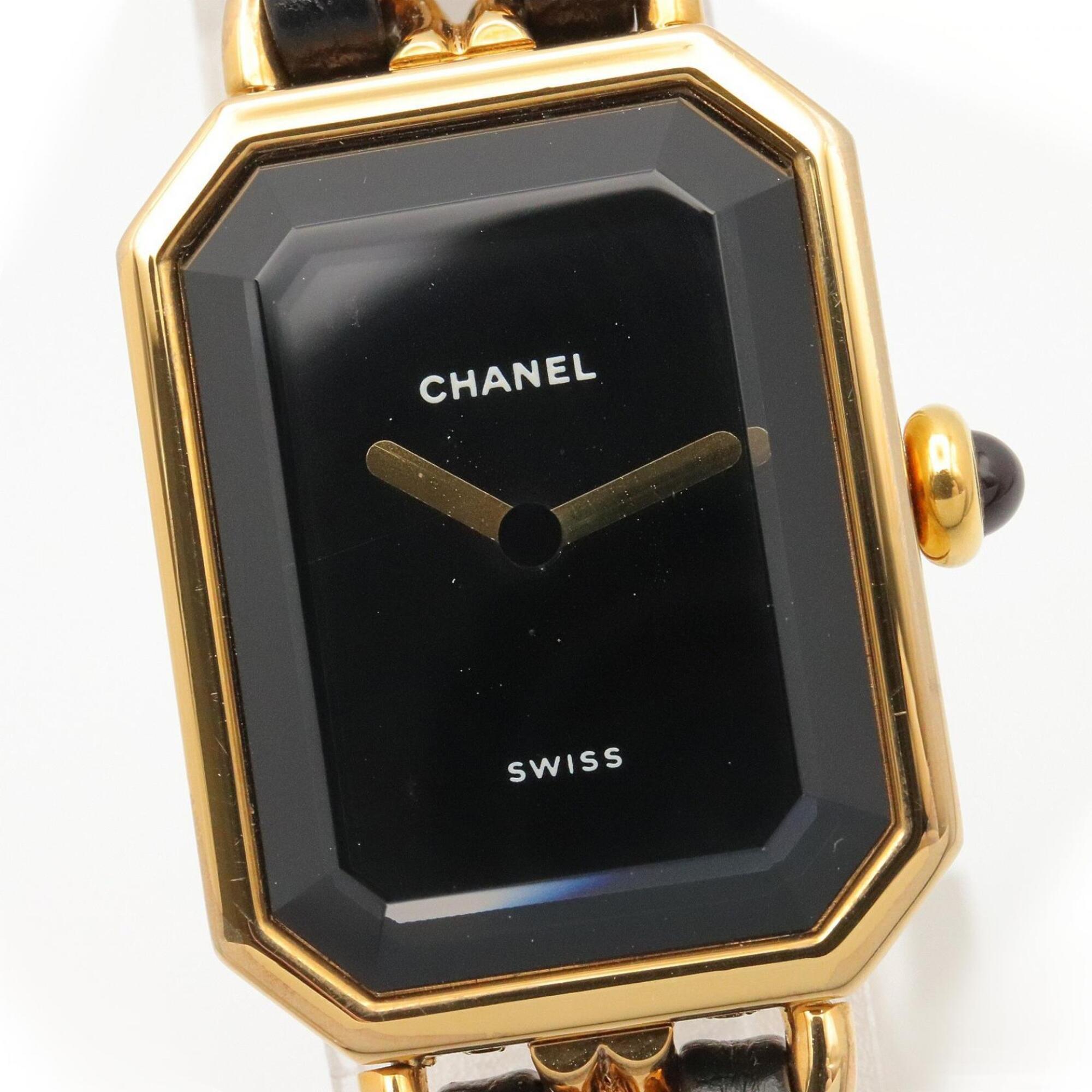 Chanel CHANEL PremiÃ¨re S Watch, Gold Plated (GP), Leather Strap, Women's, Black, H0001
