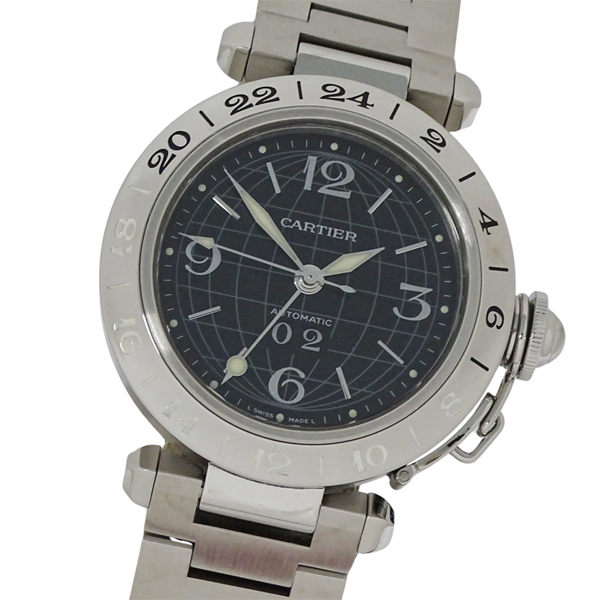 Cartier Pasha C Meridian GMT Date W31049M7 Black Dial 35mm Watch