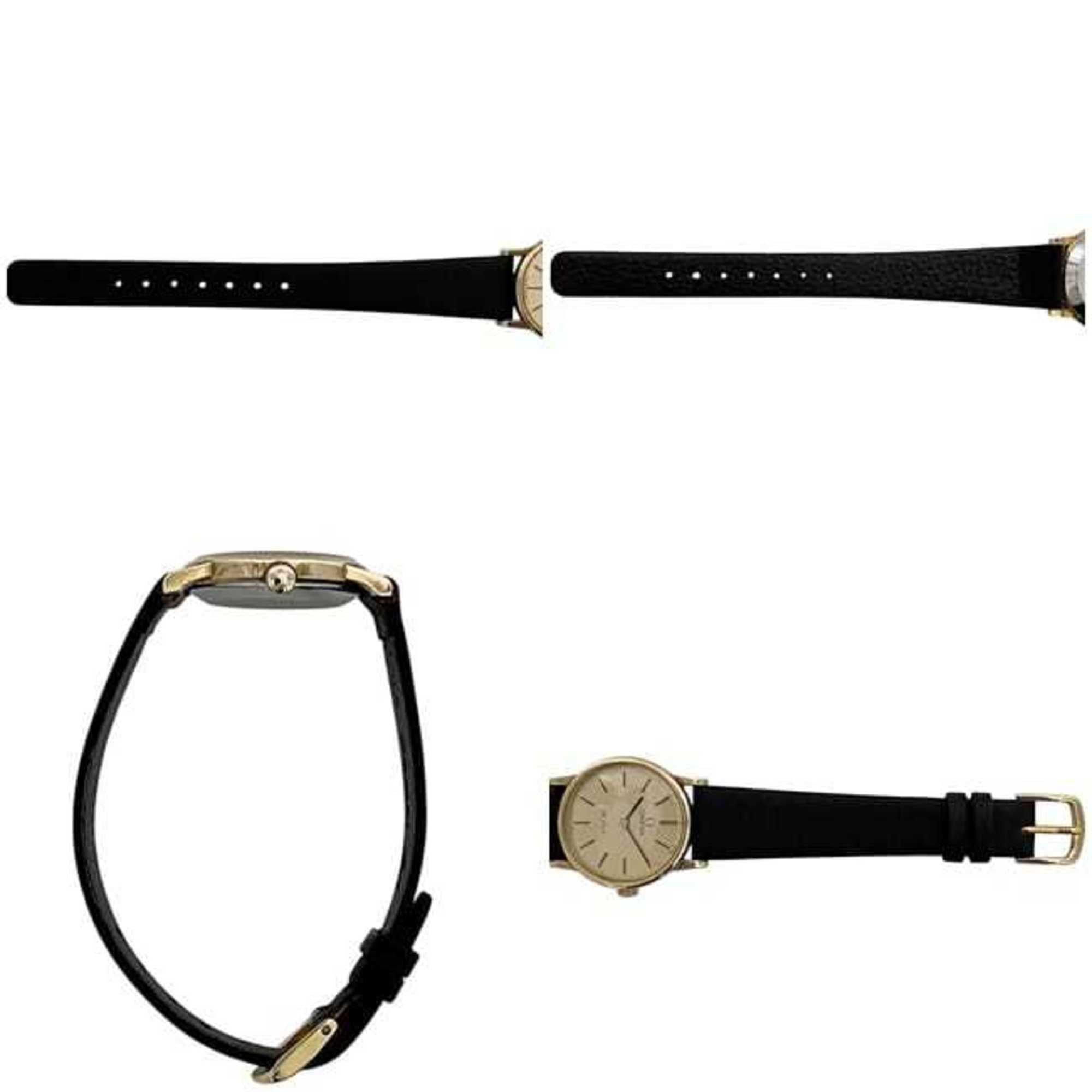 Omega De Ville Damenuhr f-25030, GoldSchwarz Edelstahl, LederarmbandHandaufzug OMEGA-Zifferblatt, analog, Edelstahl