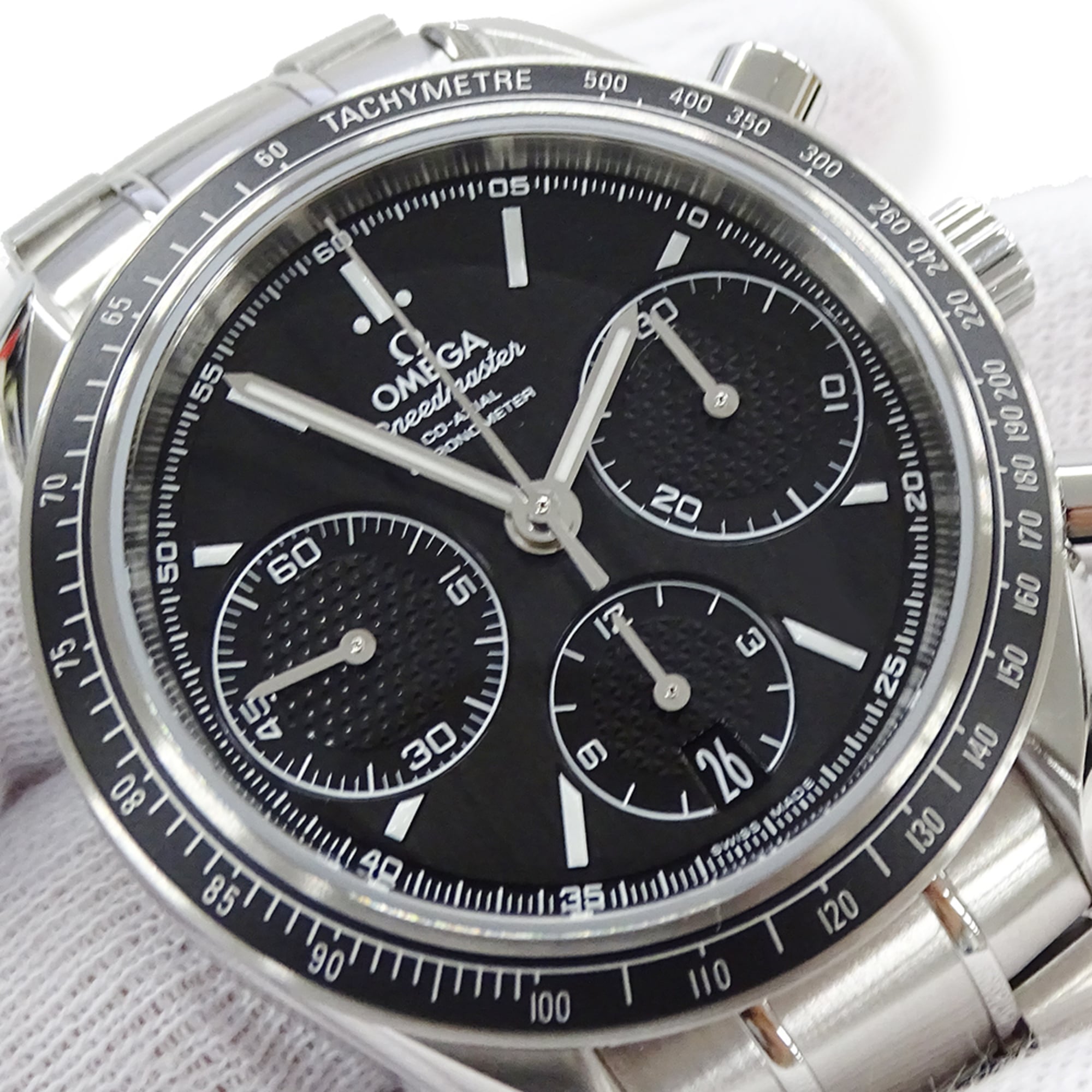 Omega Speedmaster Racing 326.30.40.50.01.001 herenhorloge, merknaam, Co-Axial-chronograaf, automatisch uurwerk, roestvrij staal (SS), zilver en zwart.