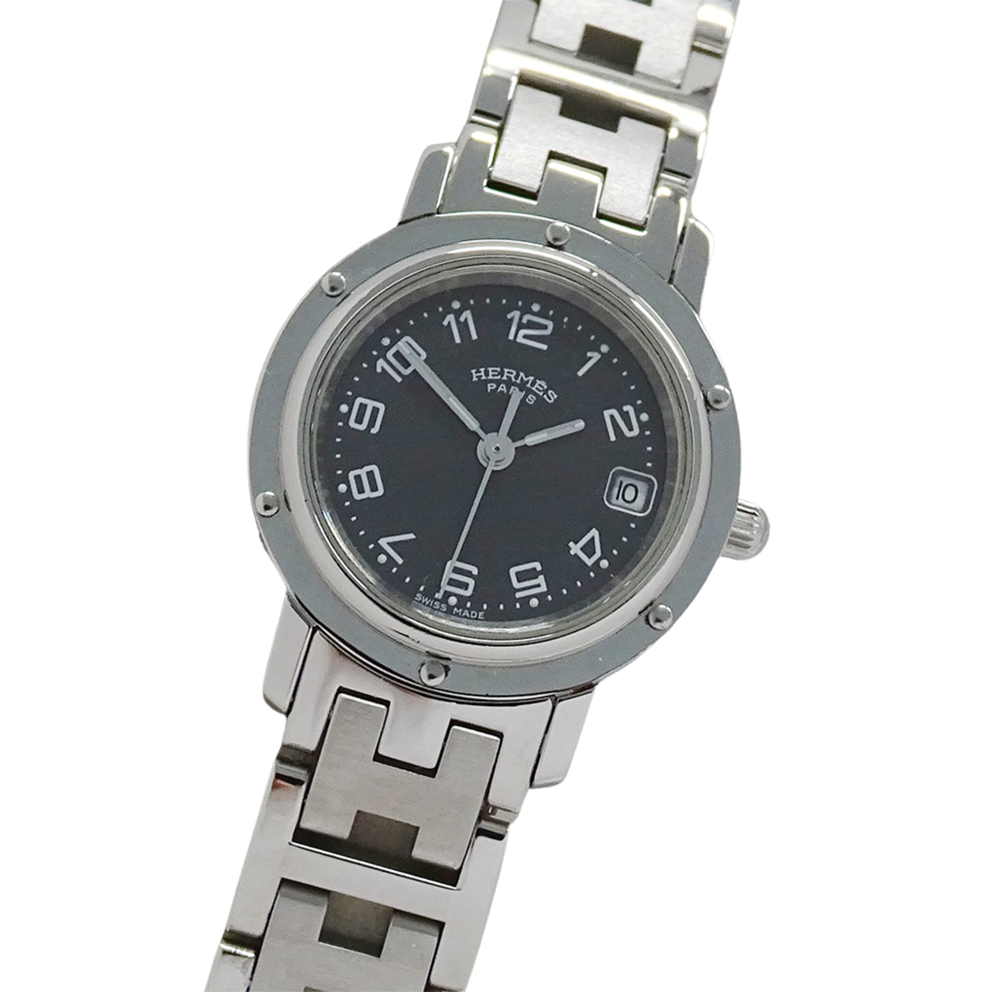 Hermes HERMES Women's Watch, Clipper Date, Quartz, Stainless Steel (SS), CL4.210, Silver & Black
