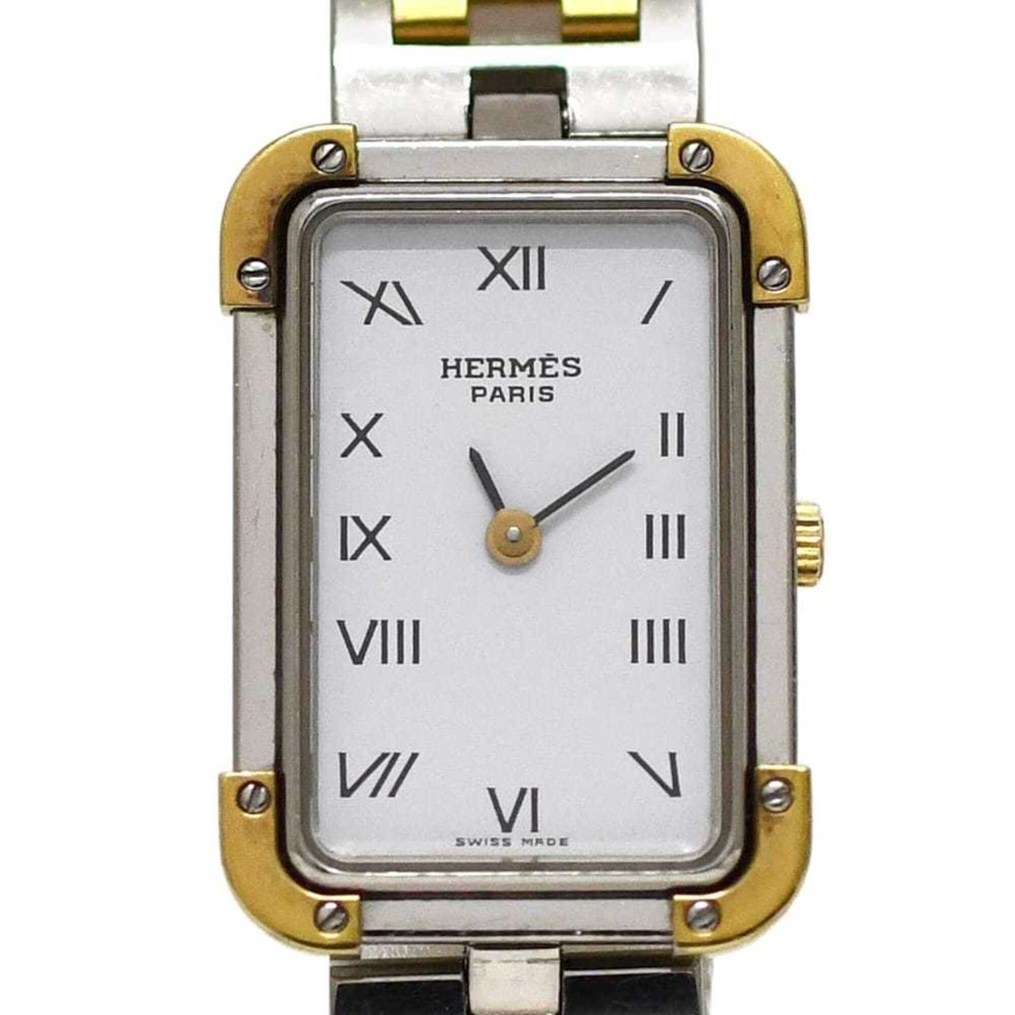 Hermes watch, CroisiÃ¨re, white, silver, gold, CR1.240 battery-operated, stainless steel, quartz movement.