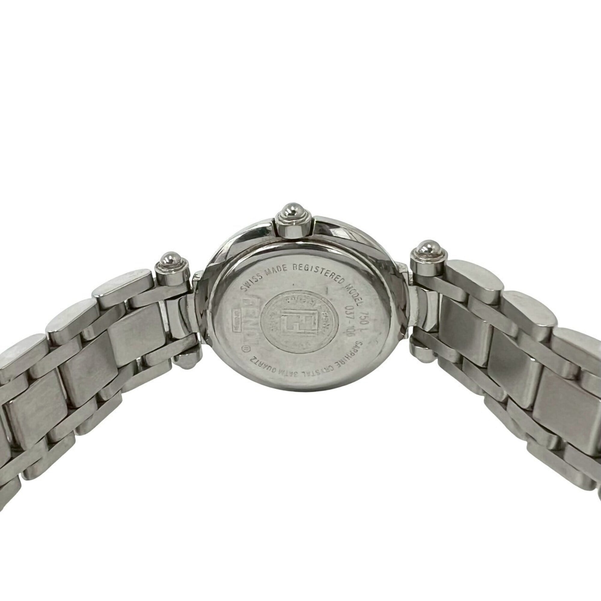 FENDI 750L Orologi FF Logo Stainless Steel Quartz Watch, Silver/Black, 39005