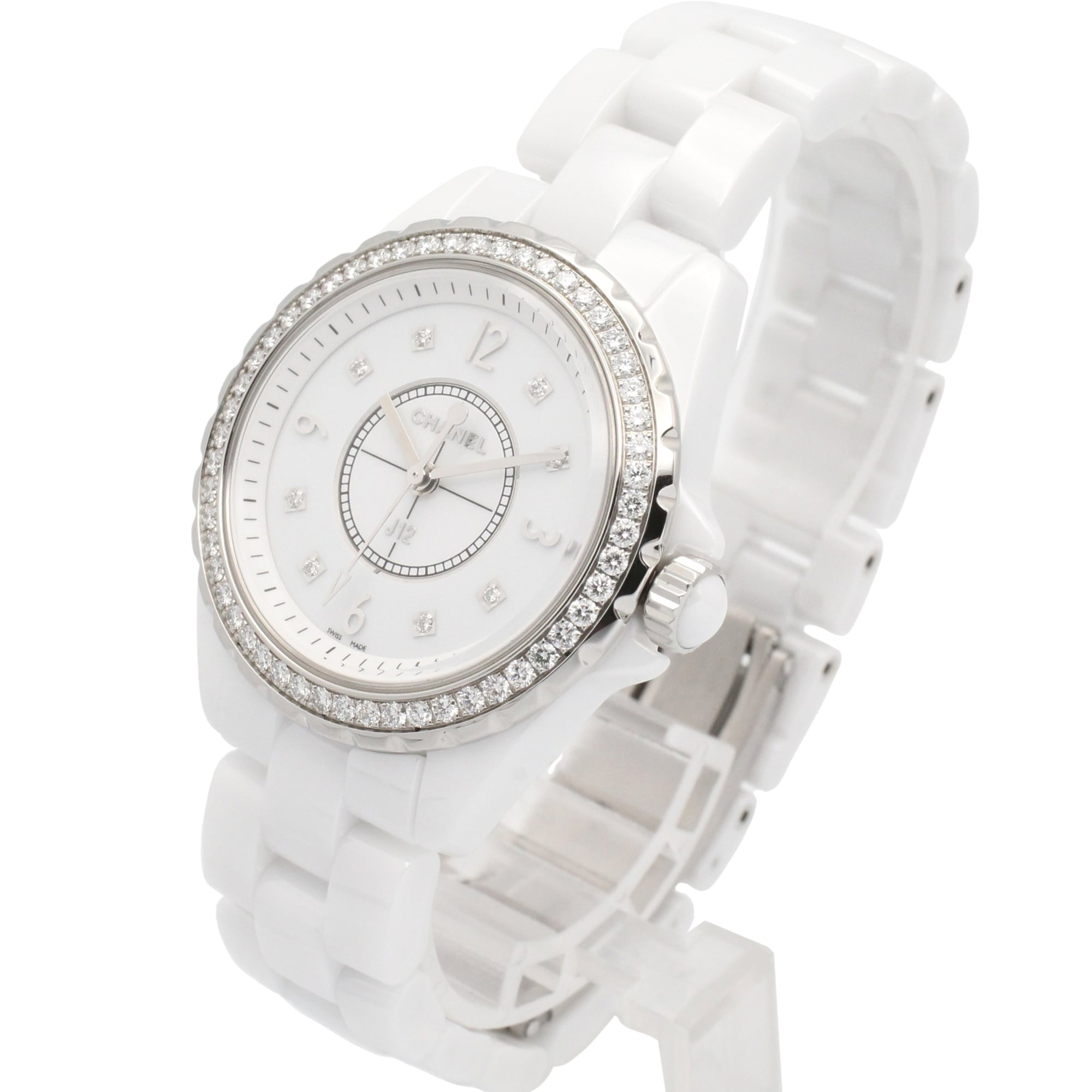 Chanel J12 Diamond Bezel 8-Diamond Ceramic Diamond Ladies White H3110
