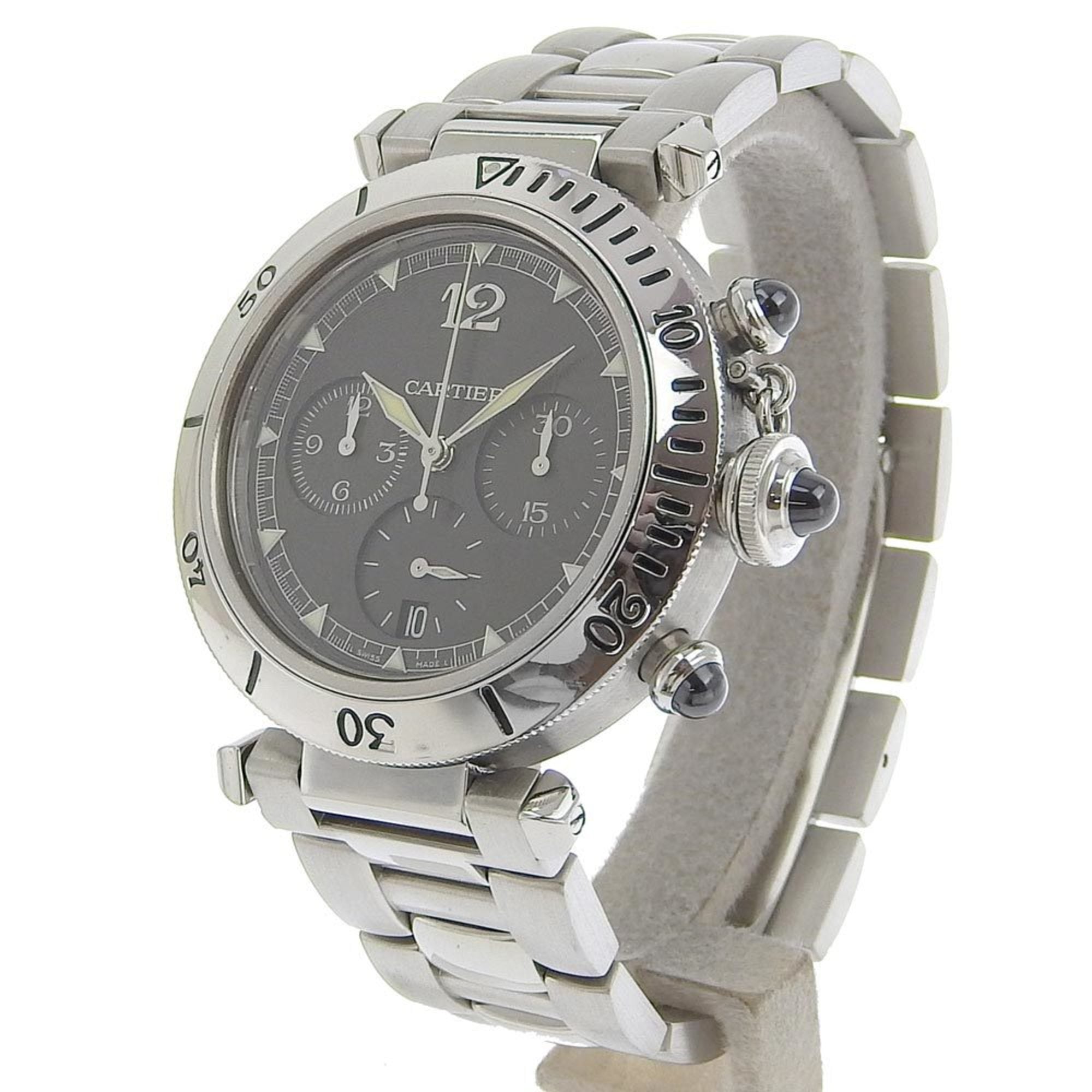 Cartier Pasha Men's Watch, Caliber 205, W3107355, Stainless Steel, Automatic Chronograph, Gray Dial, See-Through Back