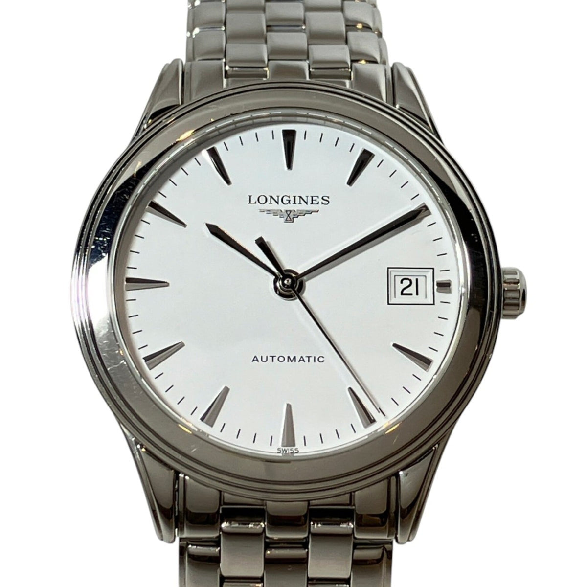 Longines-vlaggenschip L4.774.4 met witte wijzerplaat, 36 mm