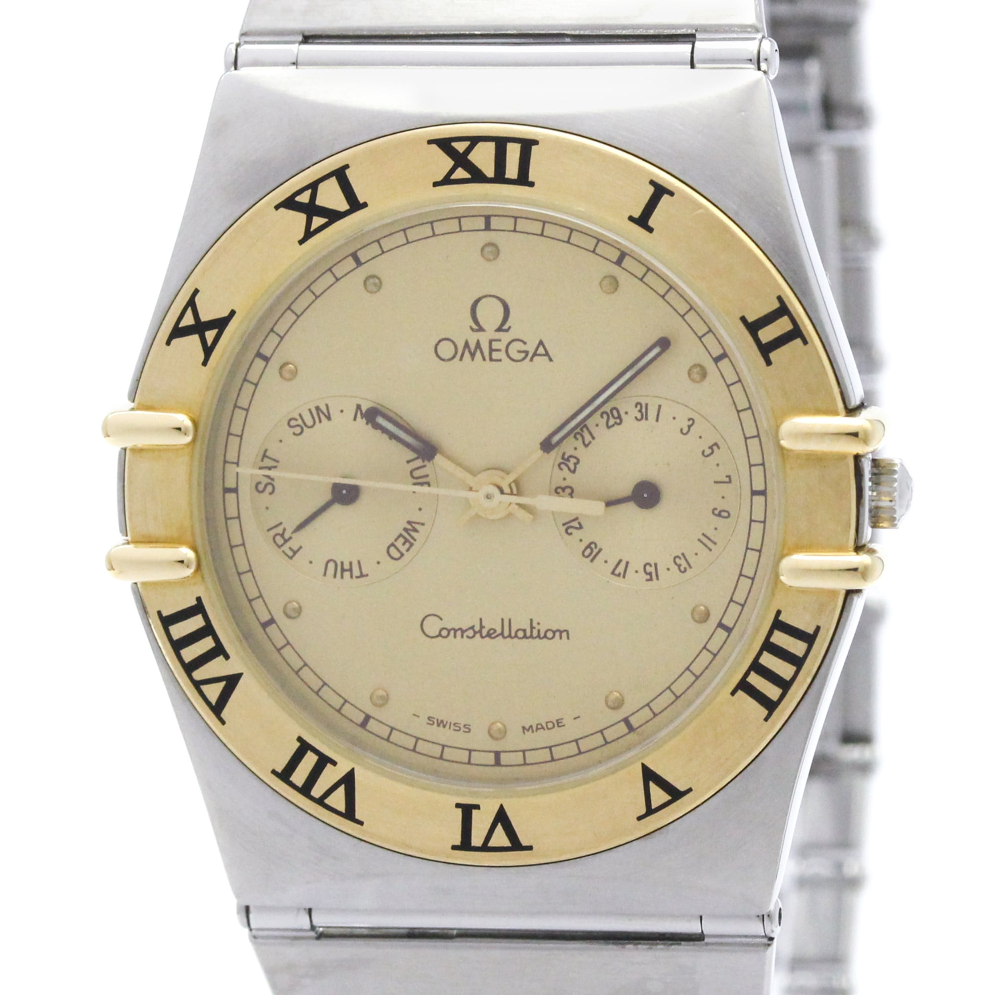 OMEGA Constellation Day Date 18K Gold Steel Quartz Mens Watch 396.1070 Polished