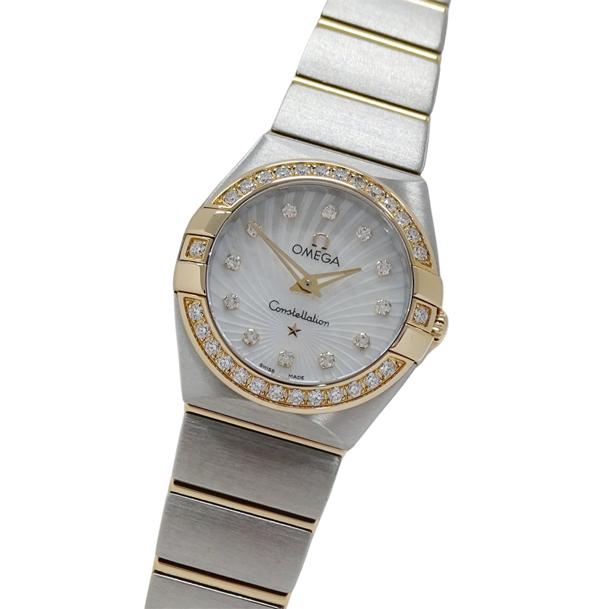 Omega Constellation Brushed 123.25.24.60.55.002 Wo Brand Name 12P Diamonds Mother-of-Pearl Quartz Movement Stainless Steel (SS) and Pink Gold (PG)