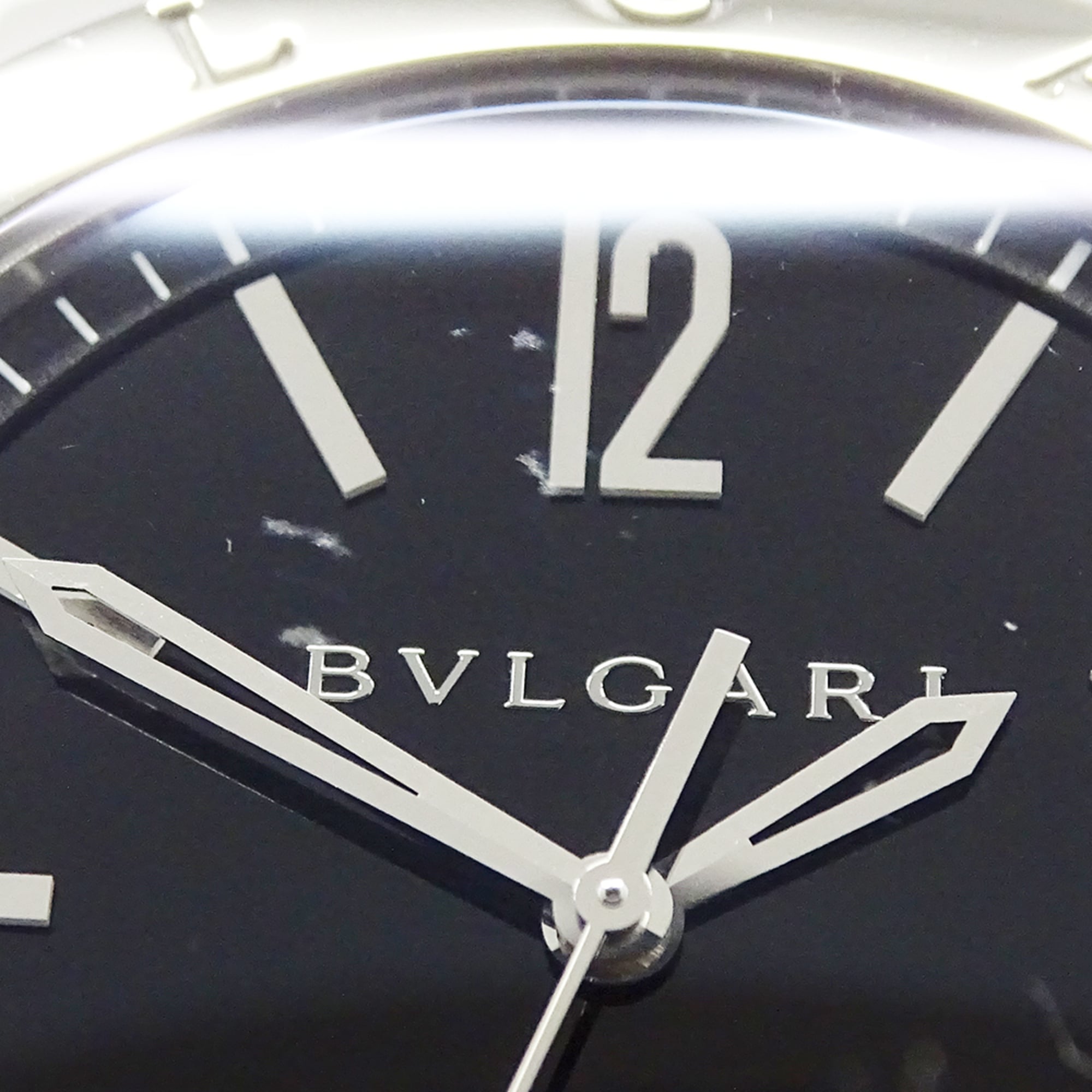 Montre Pour Hommes Bulgari BVLGARI, marque : Date Automatique AT, acier inoxydable, SS BB41S, argent Noir fond ouvert