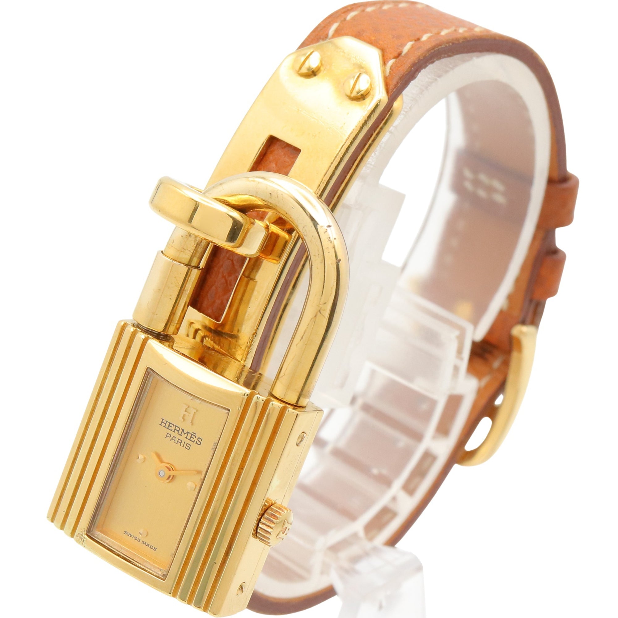 Hermes Kelly Watch, Gold Plated (GP), Leather Strap, Women's, Tone, KE1.201