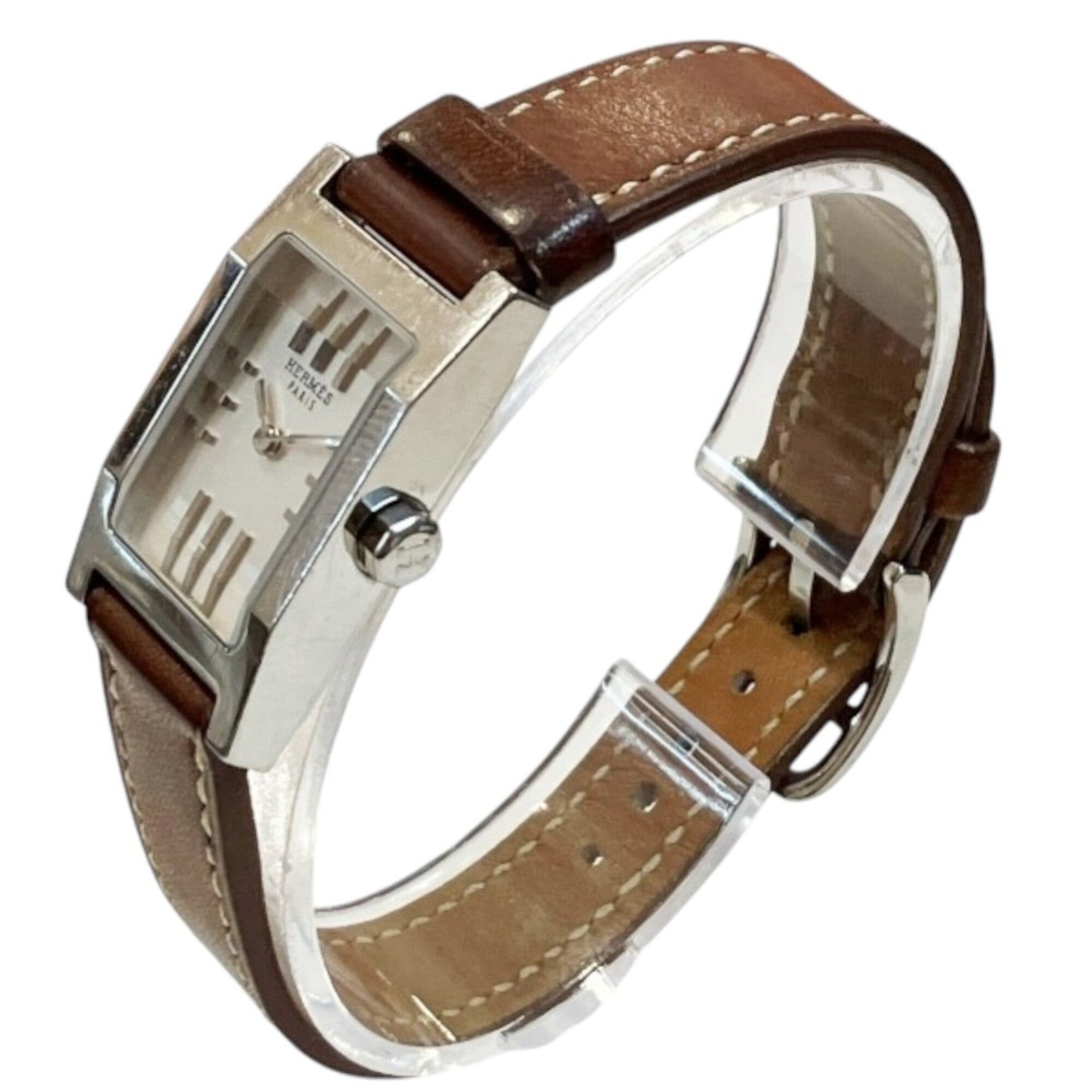 Hermes Tandem watch, total weight 20.4g, stainless steel, genuine leather strap, quartz movement, TA1.210
