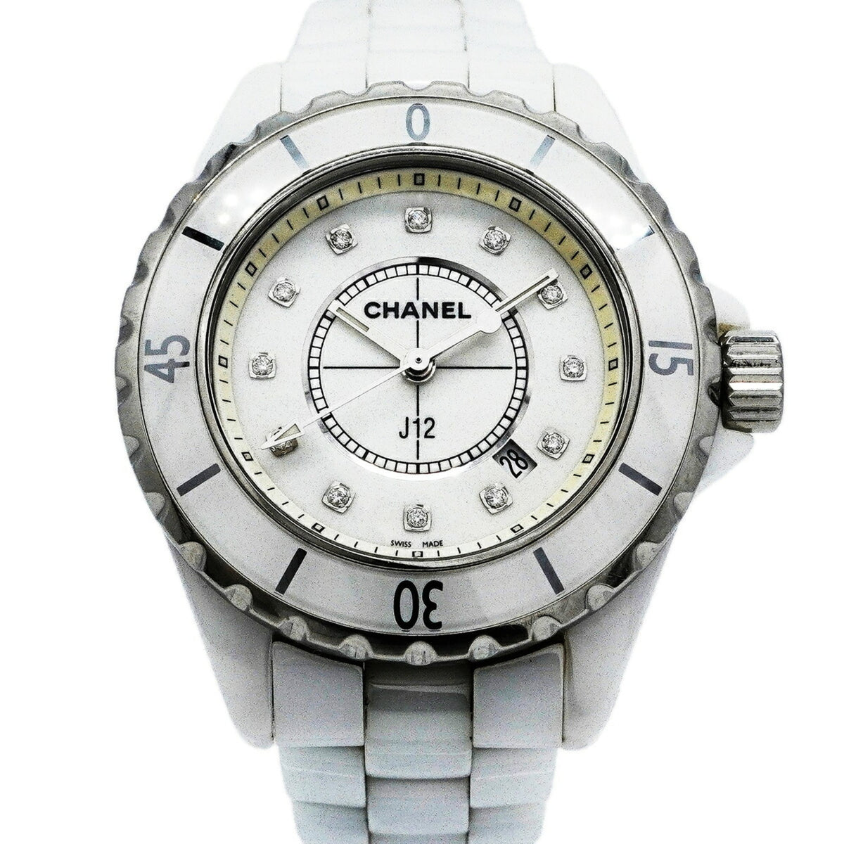 Chanel J12 12P Diamond H1628 White Dial 34mm Watch