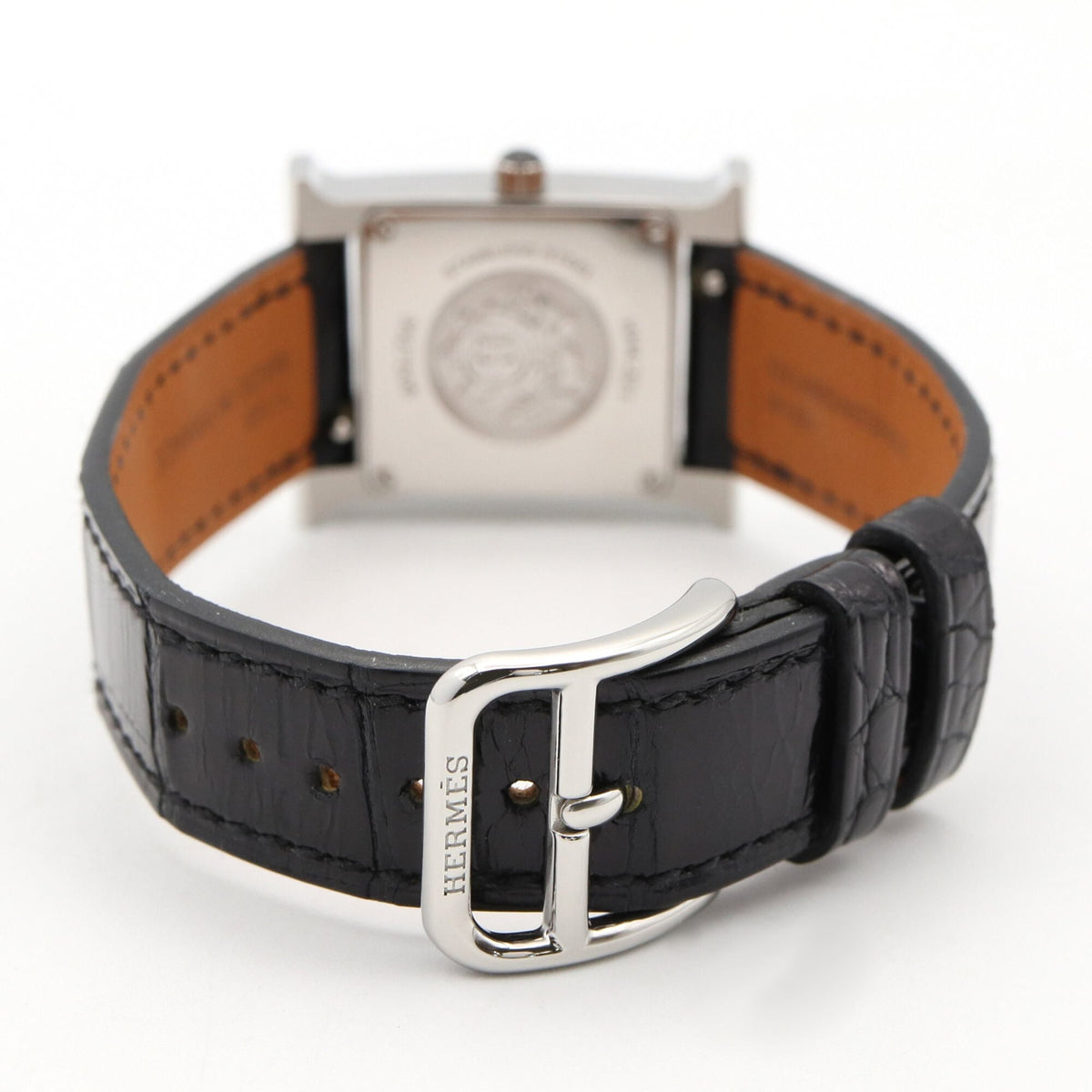 Hermes H- O Carre Small Diamond HH4.221 Black, Silver Dial 21mm Watch