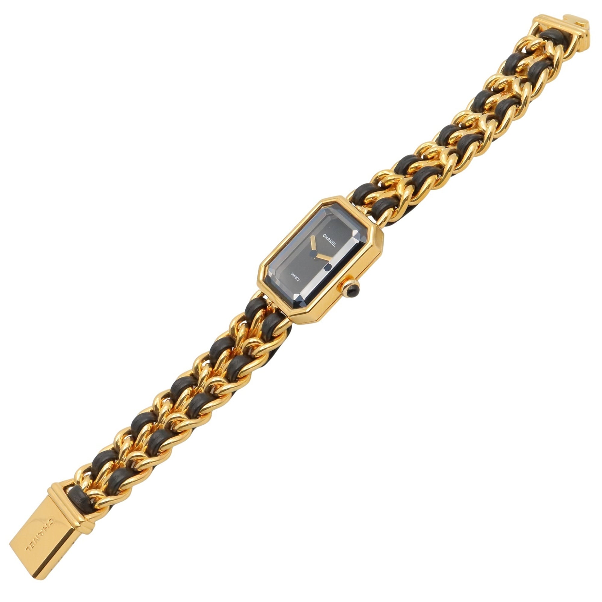 Montre Chanel CHANEL Première M, cuir plaqué or, pour femme, Noir, H0001