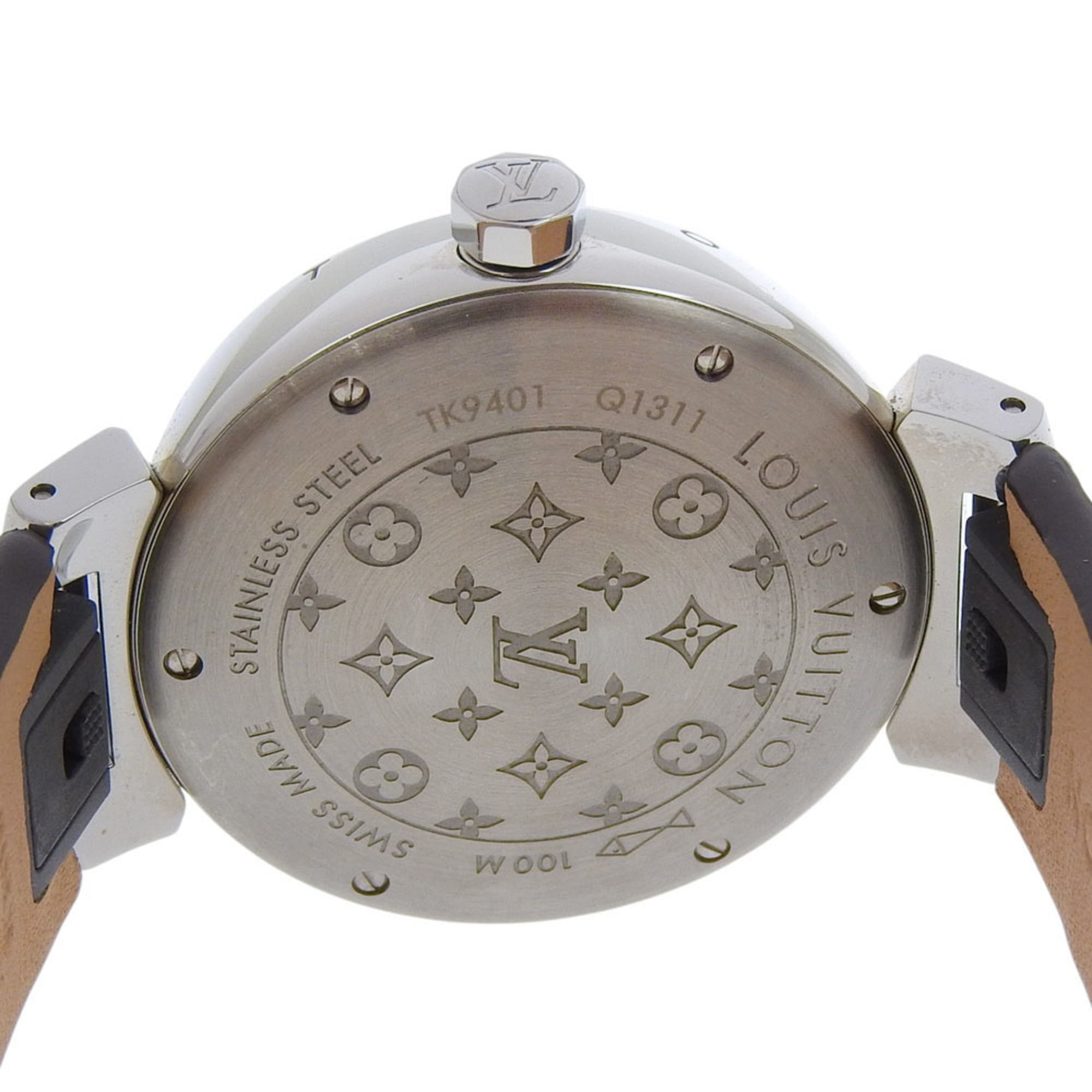 Louis Vuitton Tambour-horloge Q1311, roestvrij staal en leer, quartz uurwerk, analoge wijzerplaat, bruine wijzerplaat, unisex