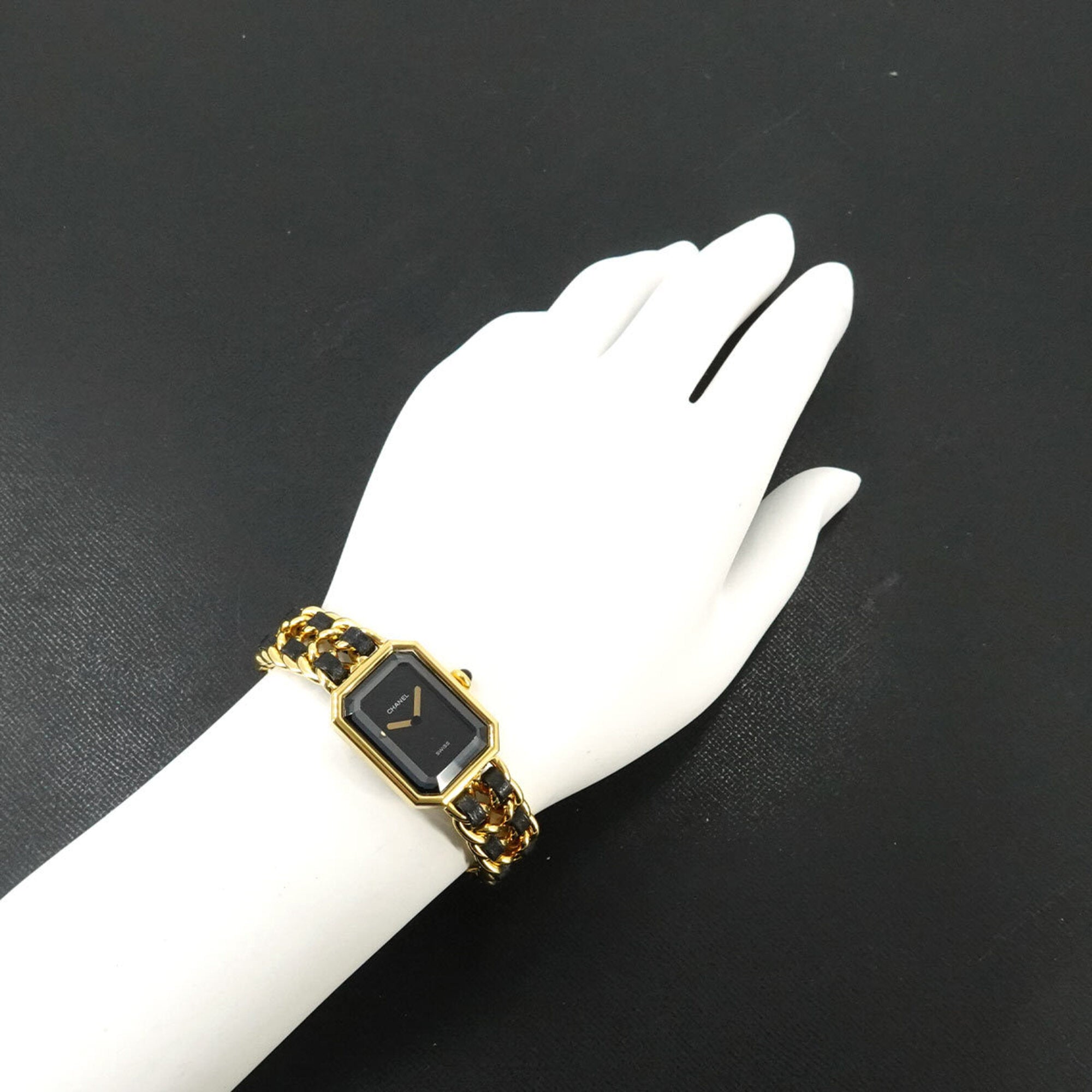 Chanel Premiere Large Size H0001 Wo Black Gold Quartz