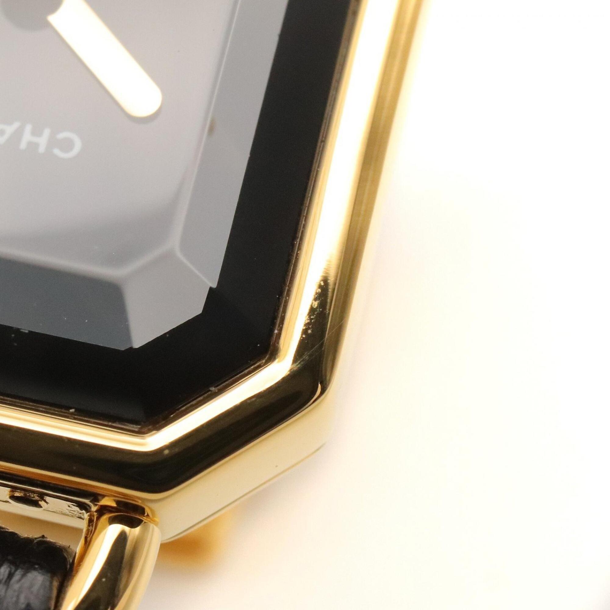 Montre Chanel CHANEL Première S, plaquée or (GP), bracelet en cuir, pour femme, Noir, H0001