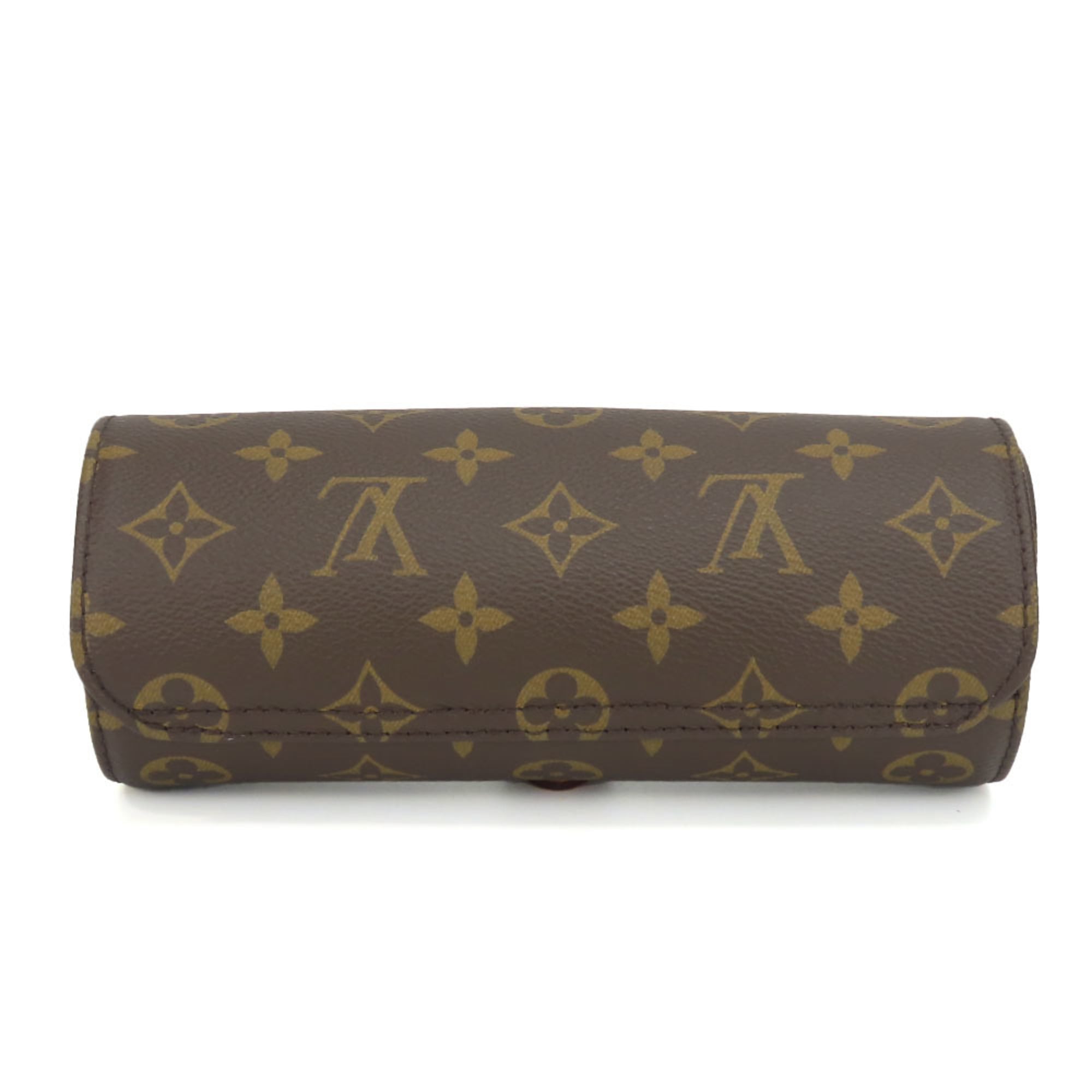 Étui à montre Louis Vuitton 3 M47530, Brun Monogram avec finitions dorées, pour homme et femme