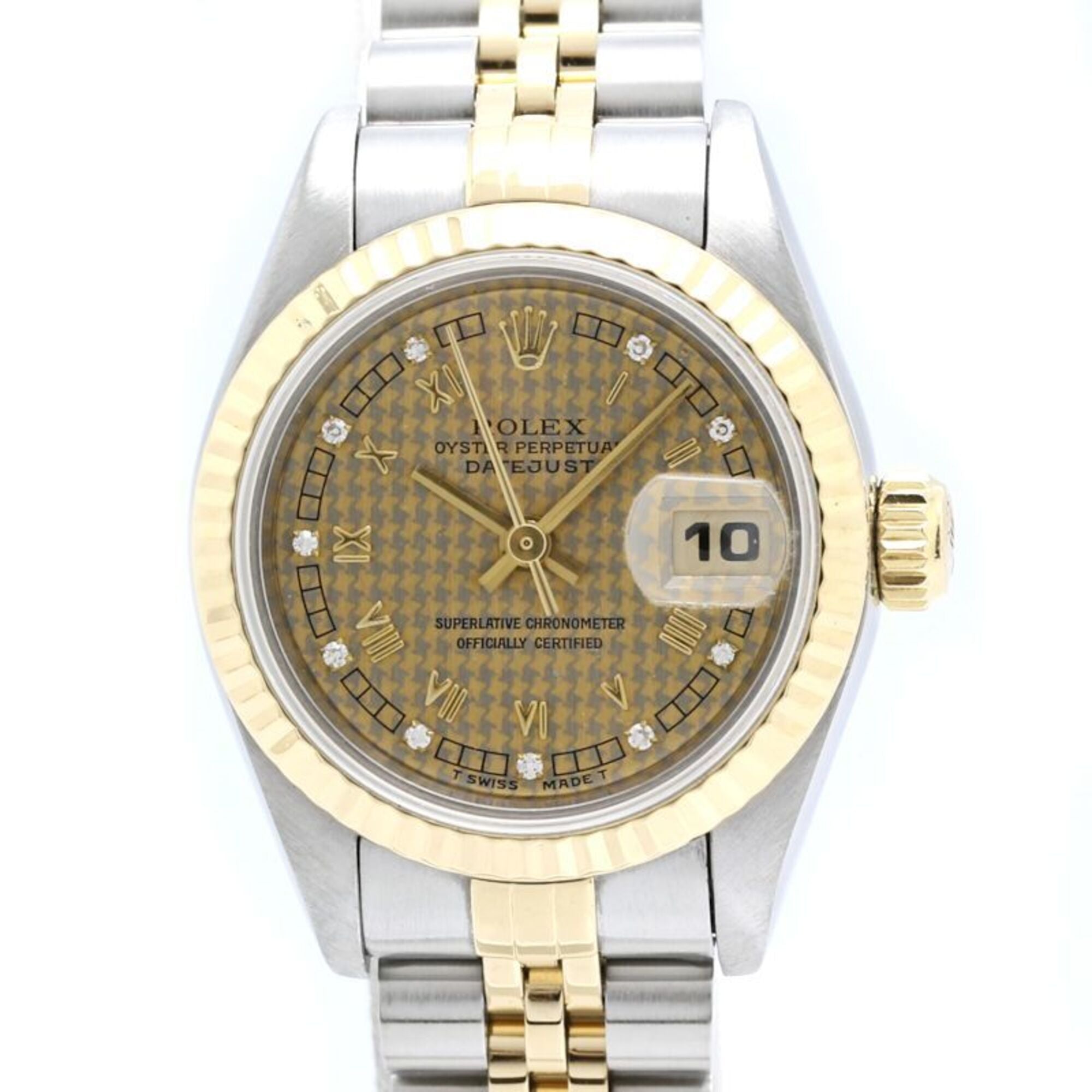 ROLEX Datejust 10P Diamond Houndstooth Gold 69173G Wo 40548