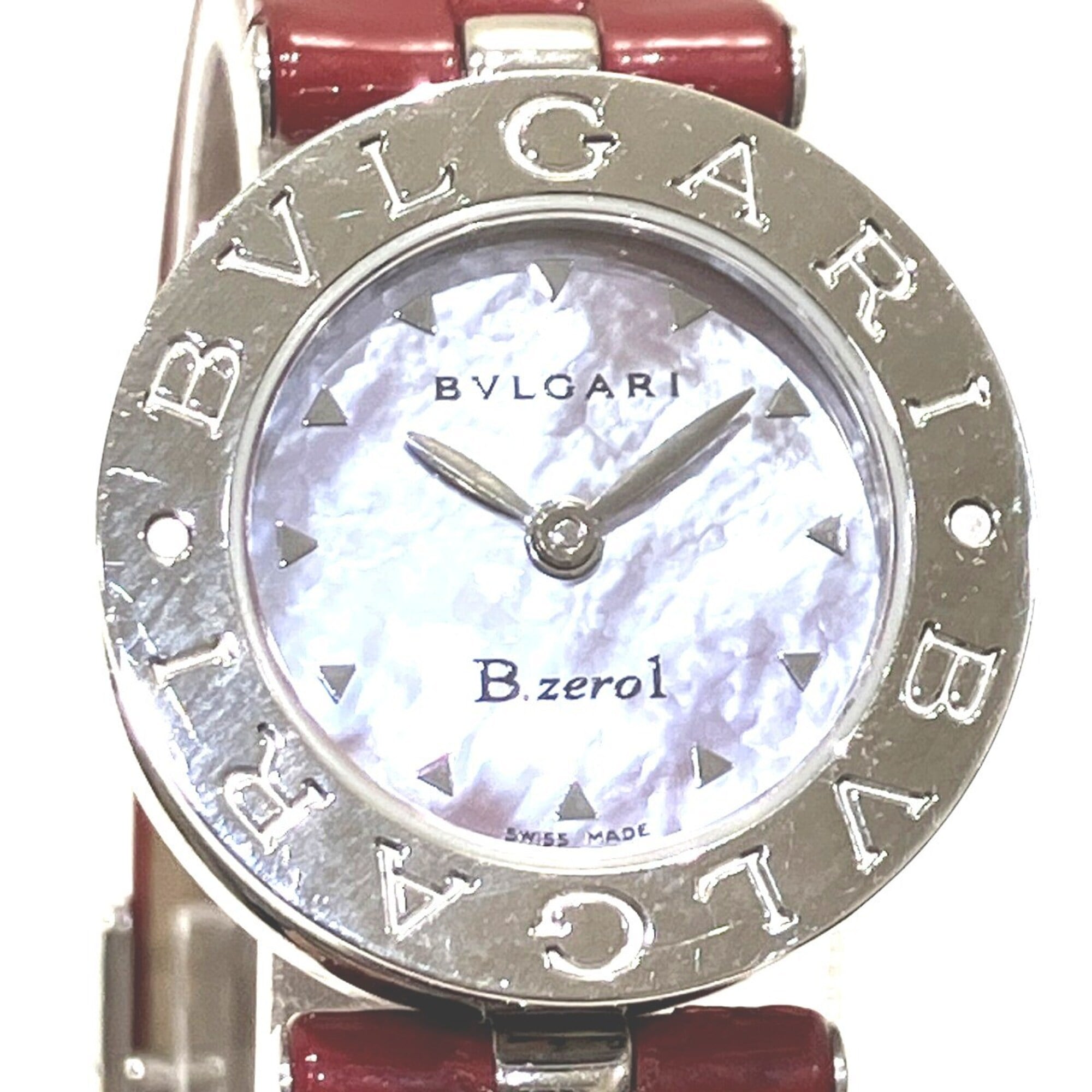 Bulgari Watch, Total Weight 26.8g, Stainless Steel, Genuine Leather Strap, Quartz Movement, Pink Mother-of-Pearl Dial, BZ22S