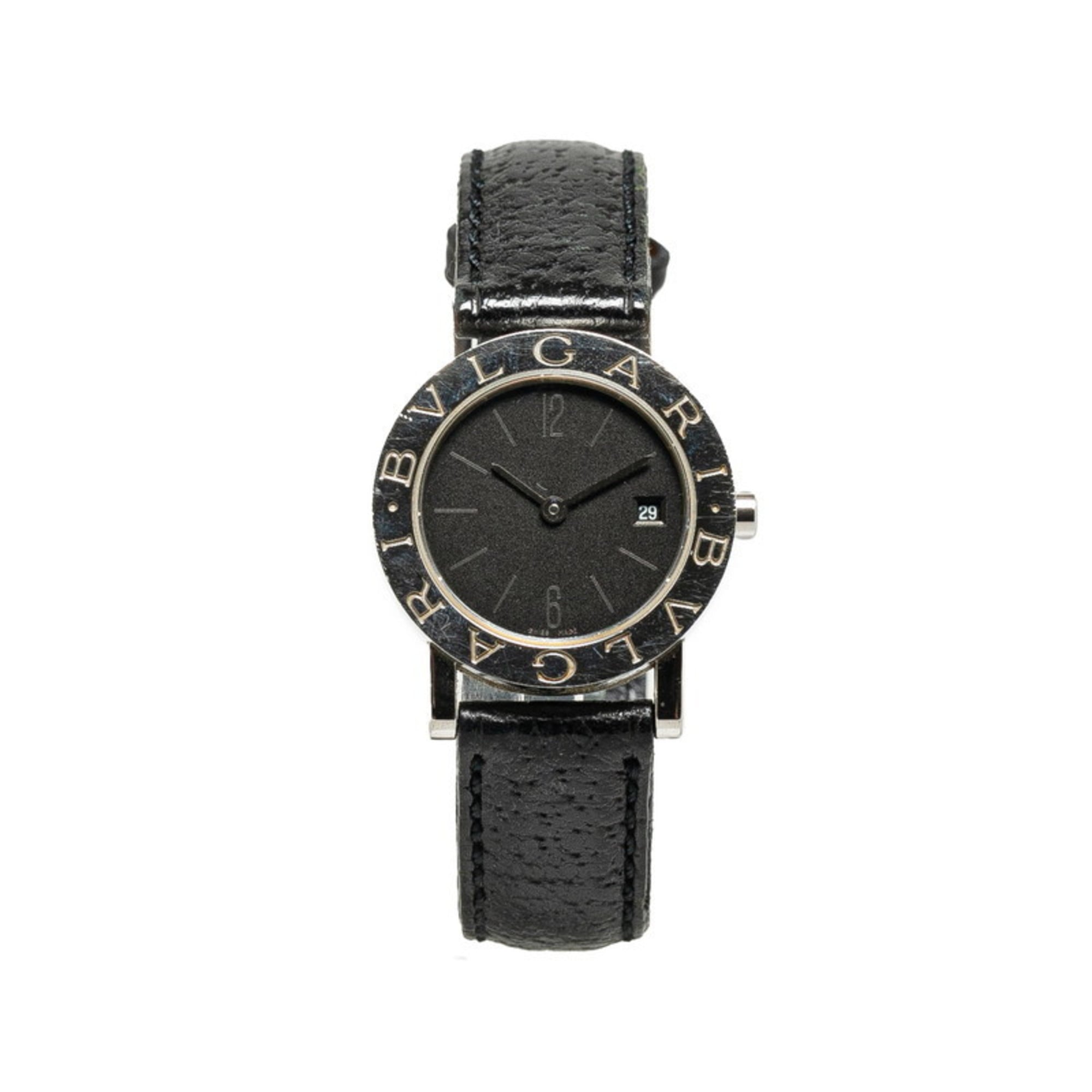 BVLGARI Uhr BB26SL Quarz Schwarz Zifferblatt, Edelstahl, Lederarmband, Damenuhr