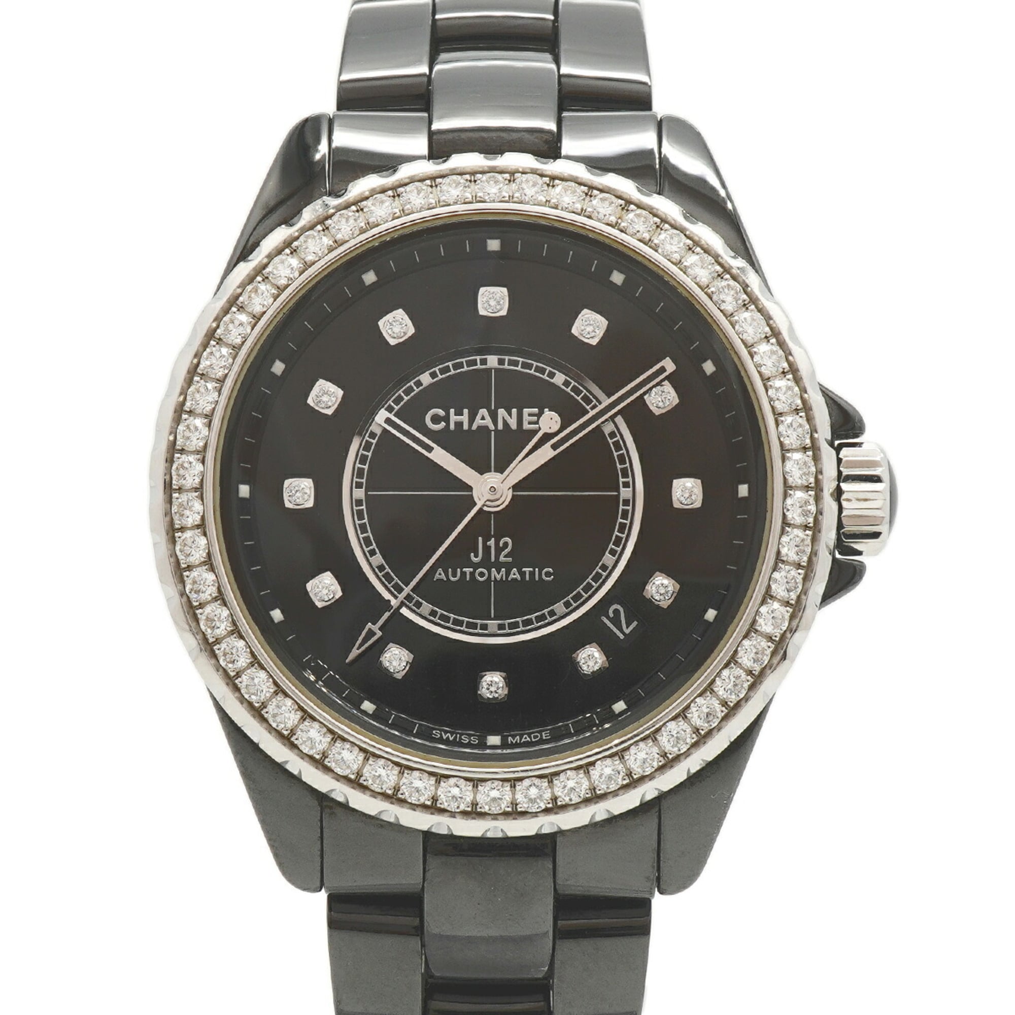 Montre Chanel J12 Calibre 12.1, lunette sertie de diamants, référence H6526 Noir, cadran 39mm