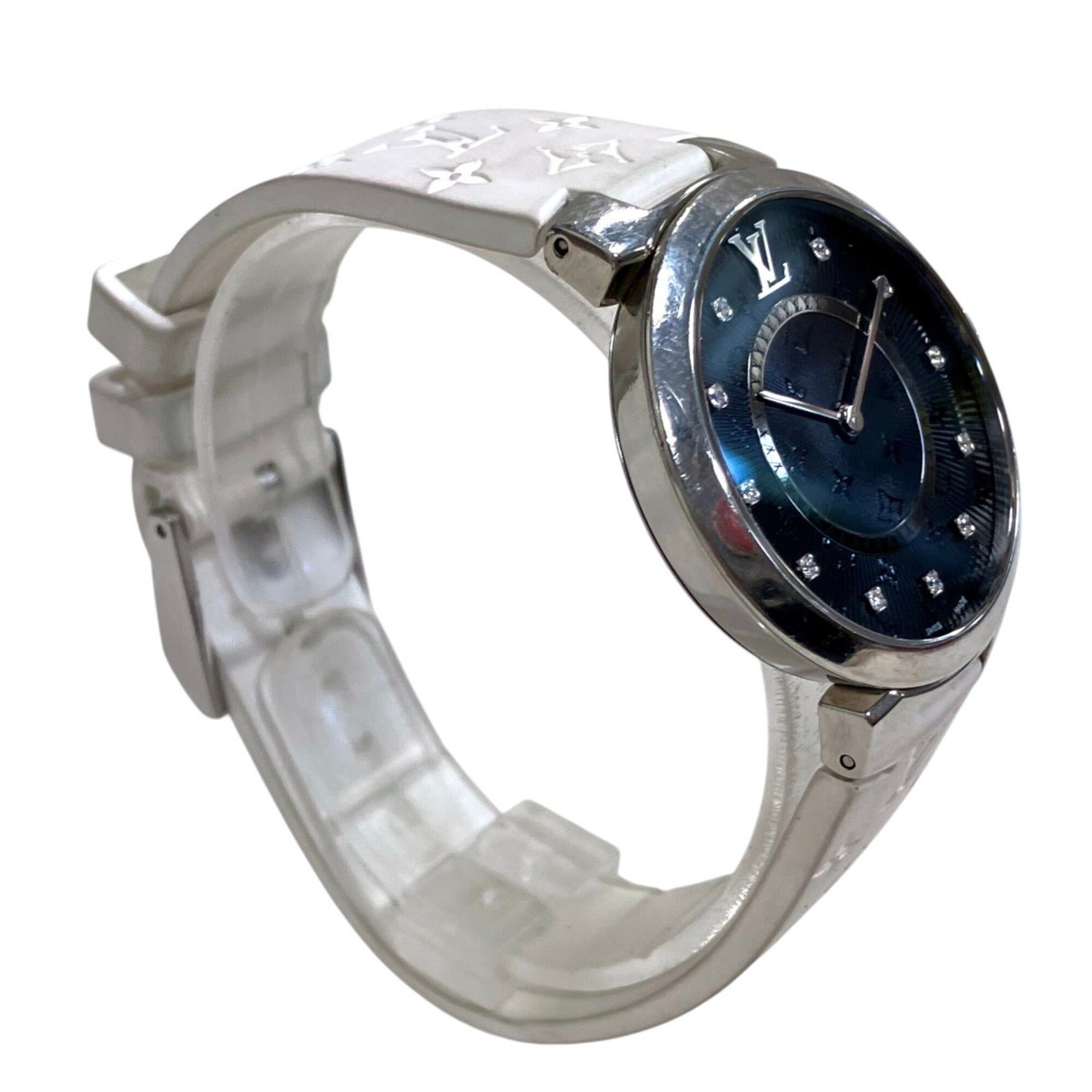 Louis Vuitton Tambour Slim-horloge, totaalgewicht 51 g, roestvrij staal, rubberen band, quartz uurwerk, zwarte wijzerplaat, QA144
