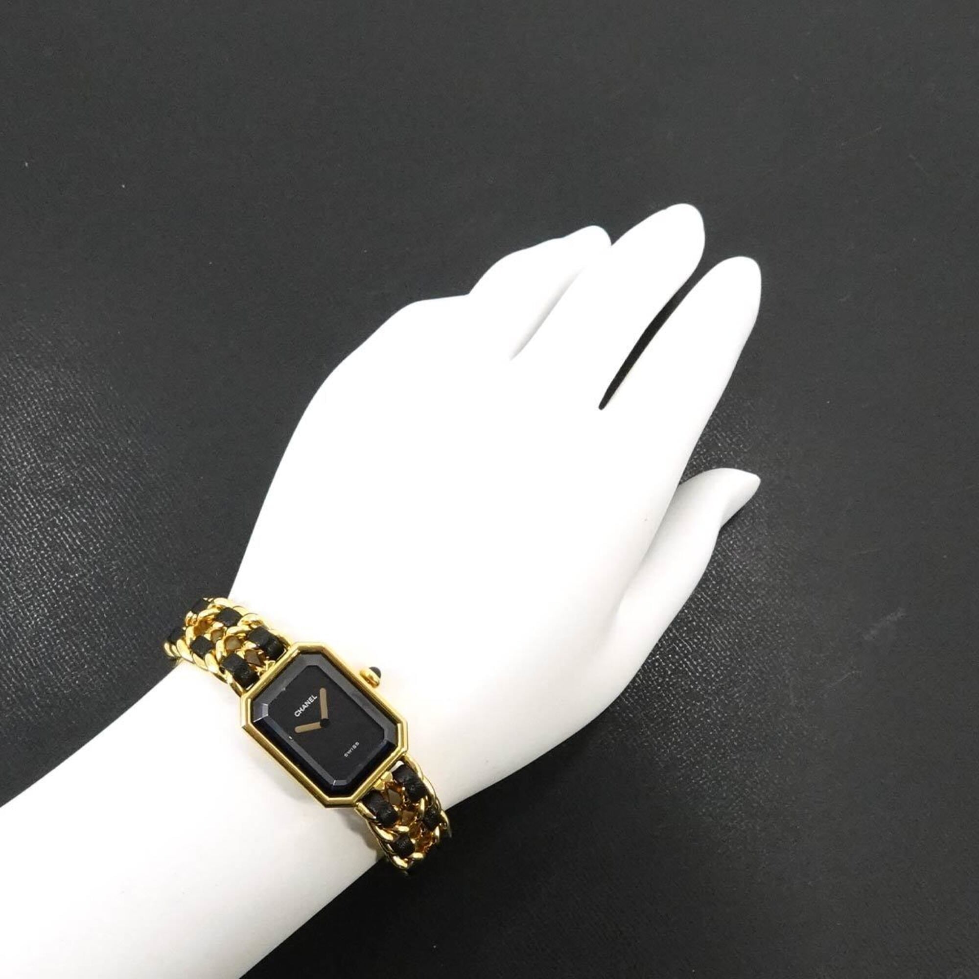 Chanel Premiere Large Size H0001 Wo Black Gold Quartz