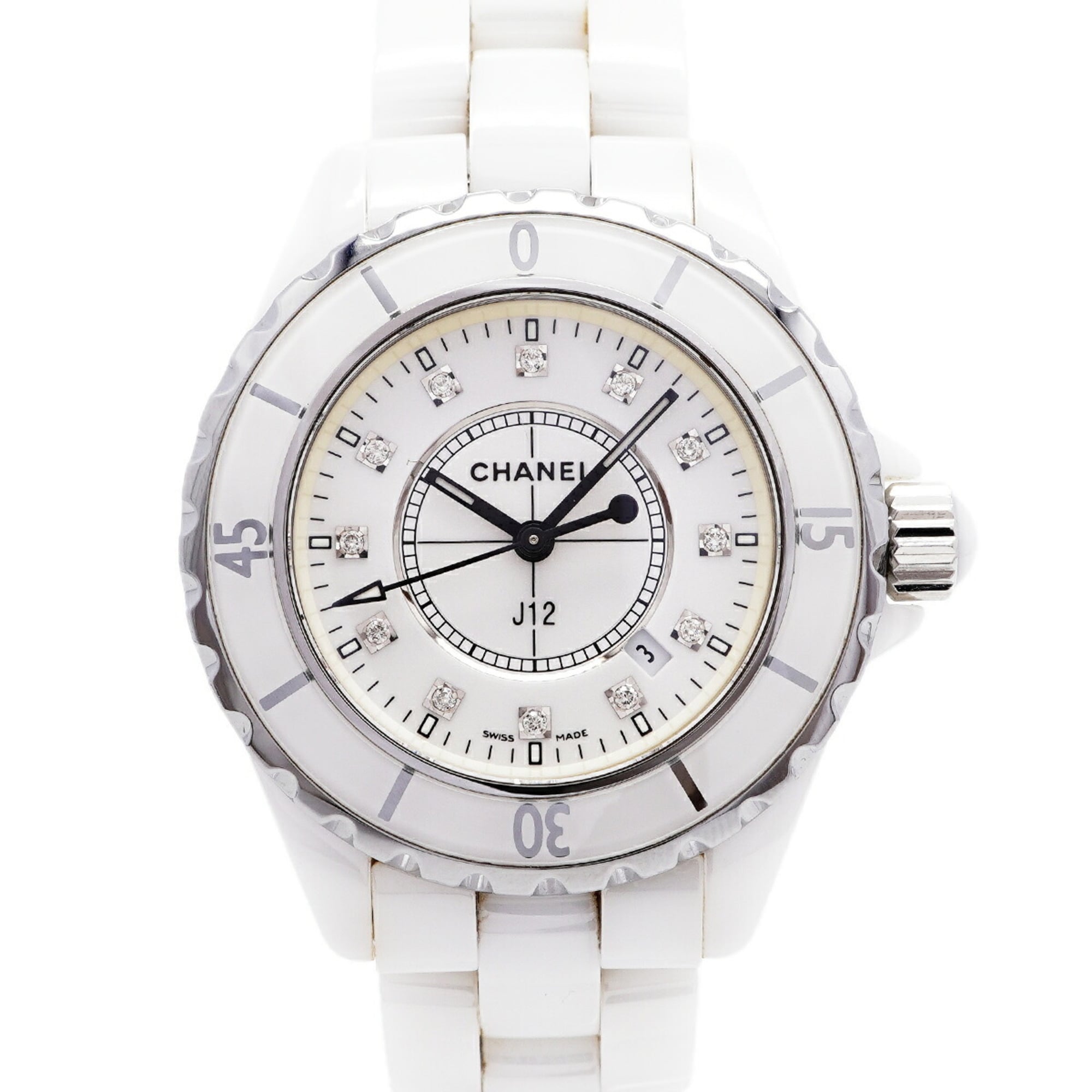 Chanel J12 Diamond H1628 White Dial 33mm Watch