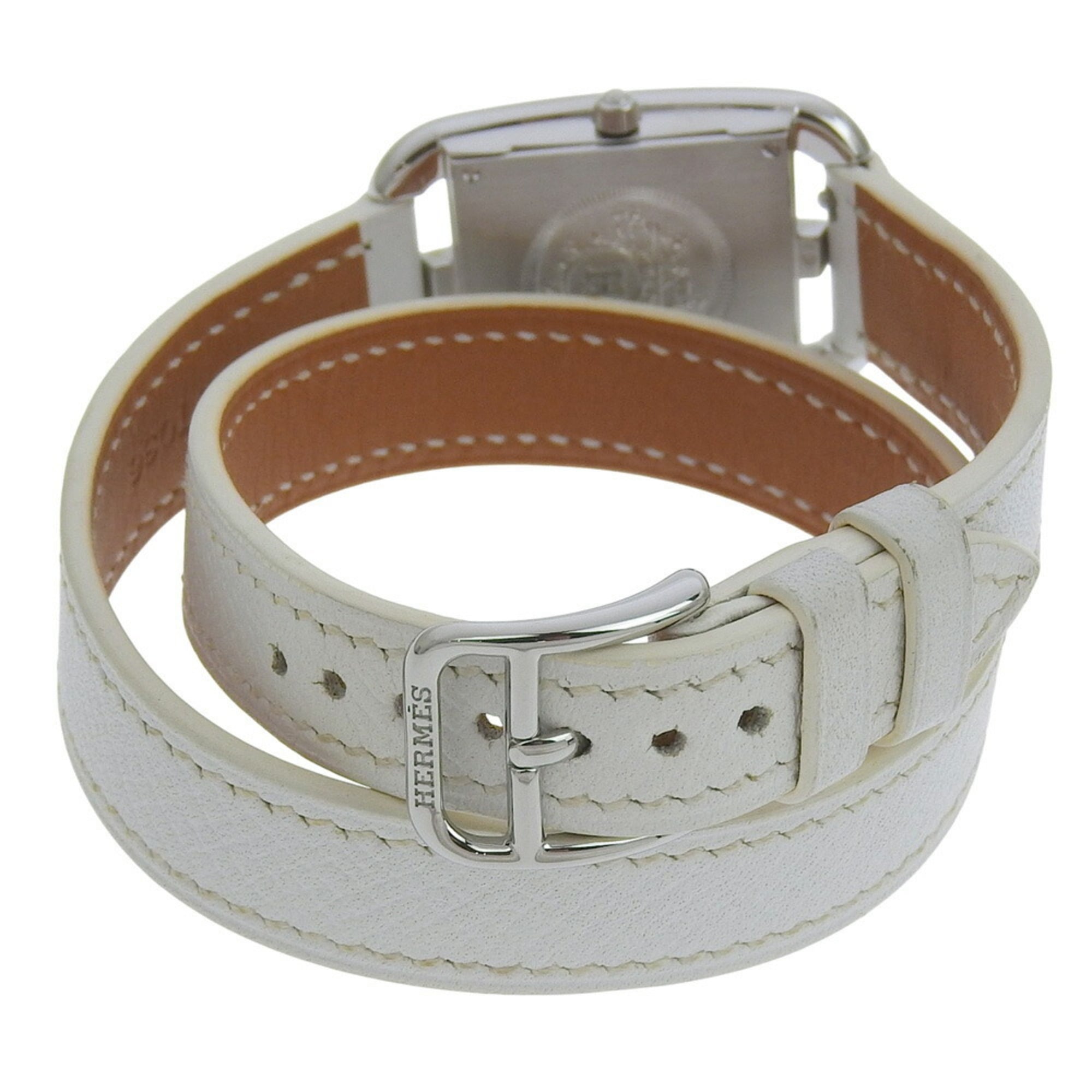 Zo goed als nieuw Hermès Cape Cod CC1 210, met â–¡R-stempel, witte wijzerplaat, roestvrij staal/leer, 33 mm x 23 mm, quartz uurwerk, dameshorloge