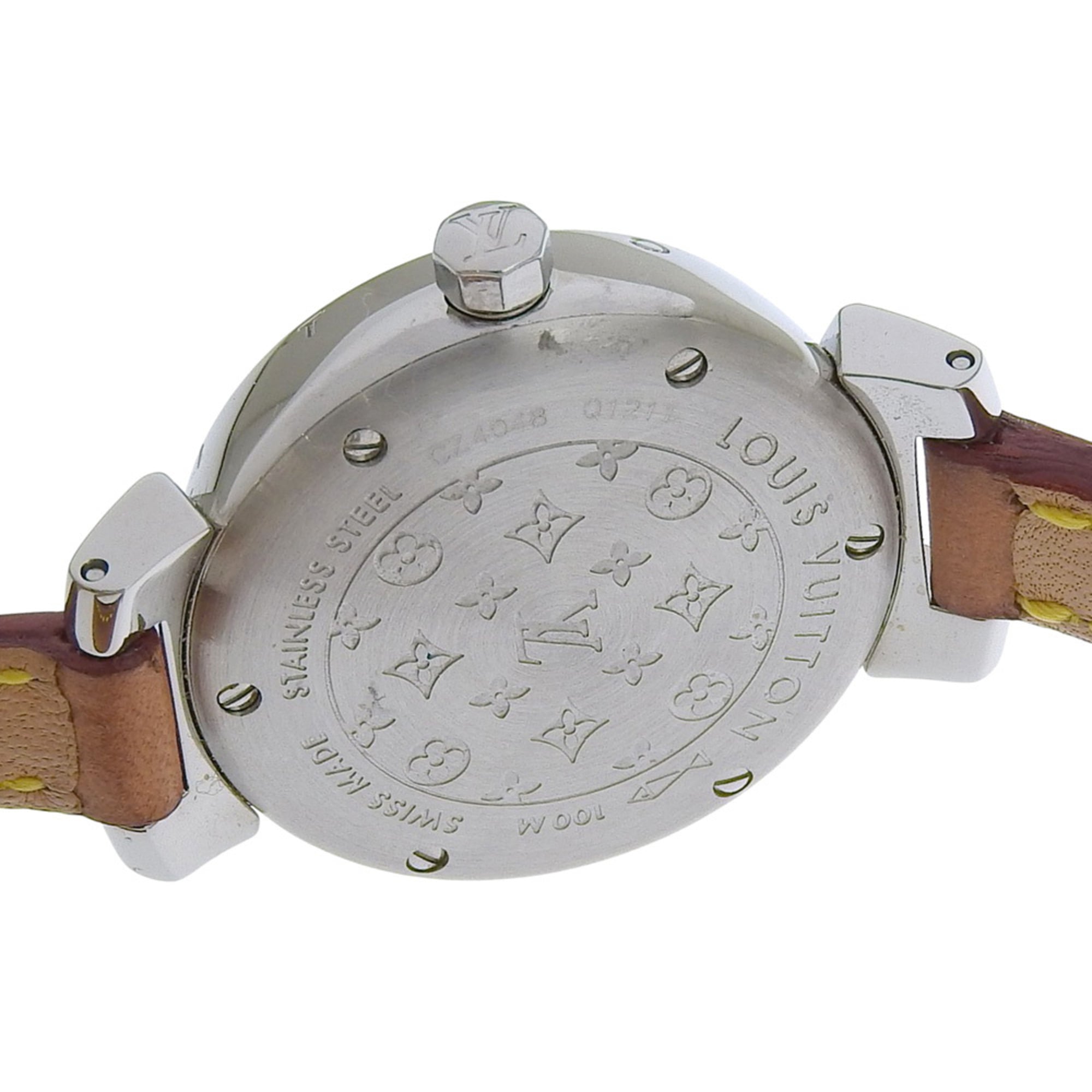 Louis Vuitton Tambour-horloge Q1211, roestvrij staal en leer, quartz uurwerk, analoge wijzerplaat, zwarte wijzerplaat, damesmodel