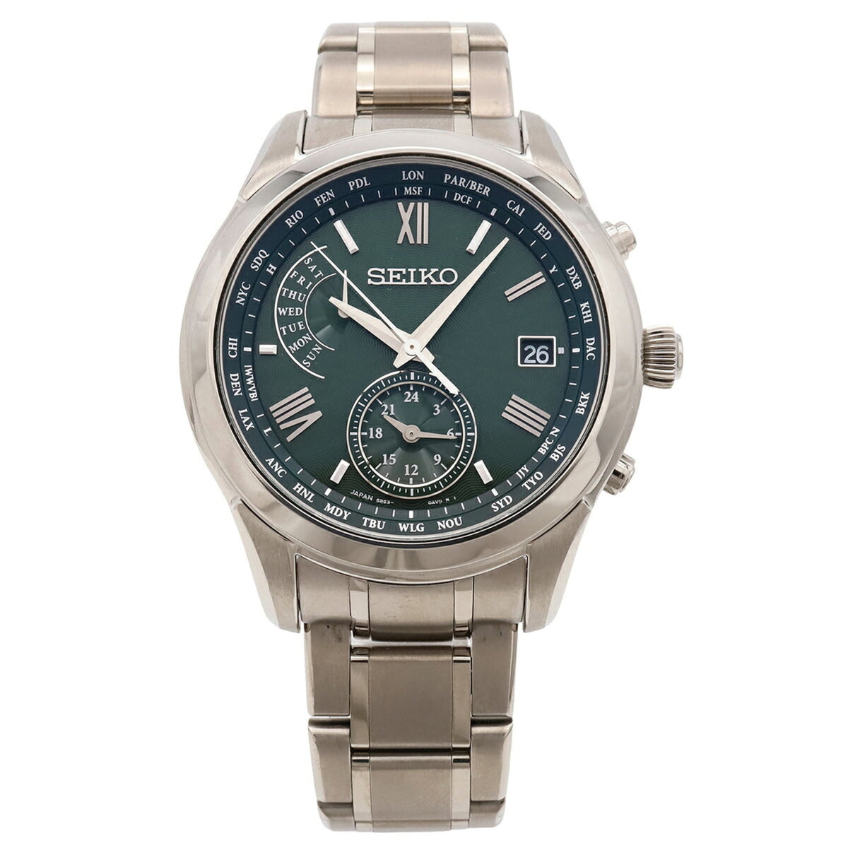 Montre Seiko Brightz World Time Date SAGA307 Vert cadran 42 mm