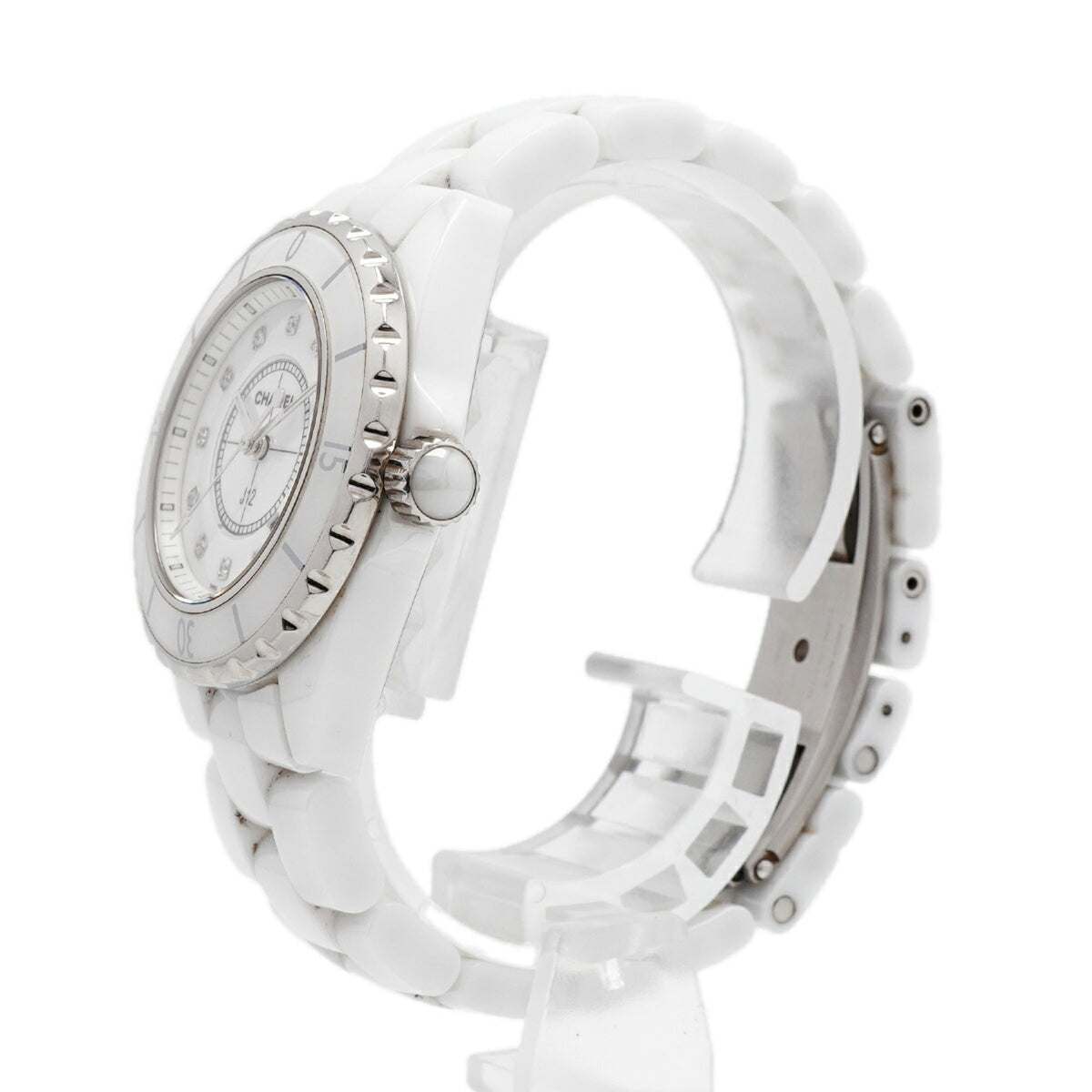 Chanel J12 12P Diamond H1628 White Dial 34mm Watch