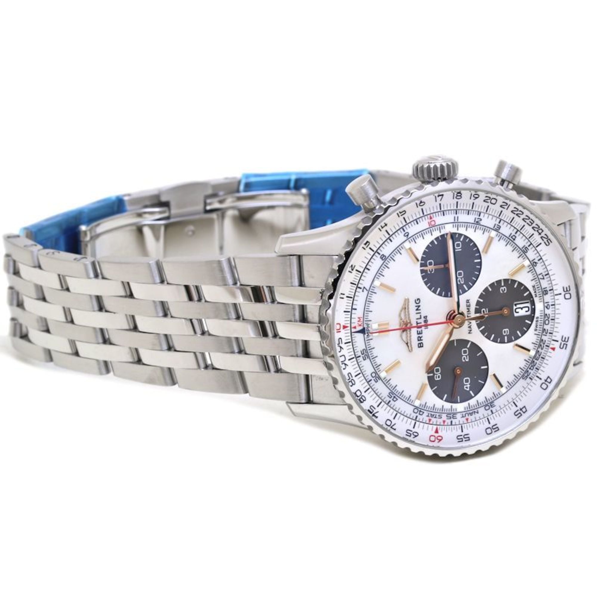 Montre Pour Hommes BREITLING Navitimer B01 Chronographe 41 AB0139211A1A1 AB0139 « Blanc Shell », Édition Limitée au Japon, acier inoxydable 40104