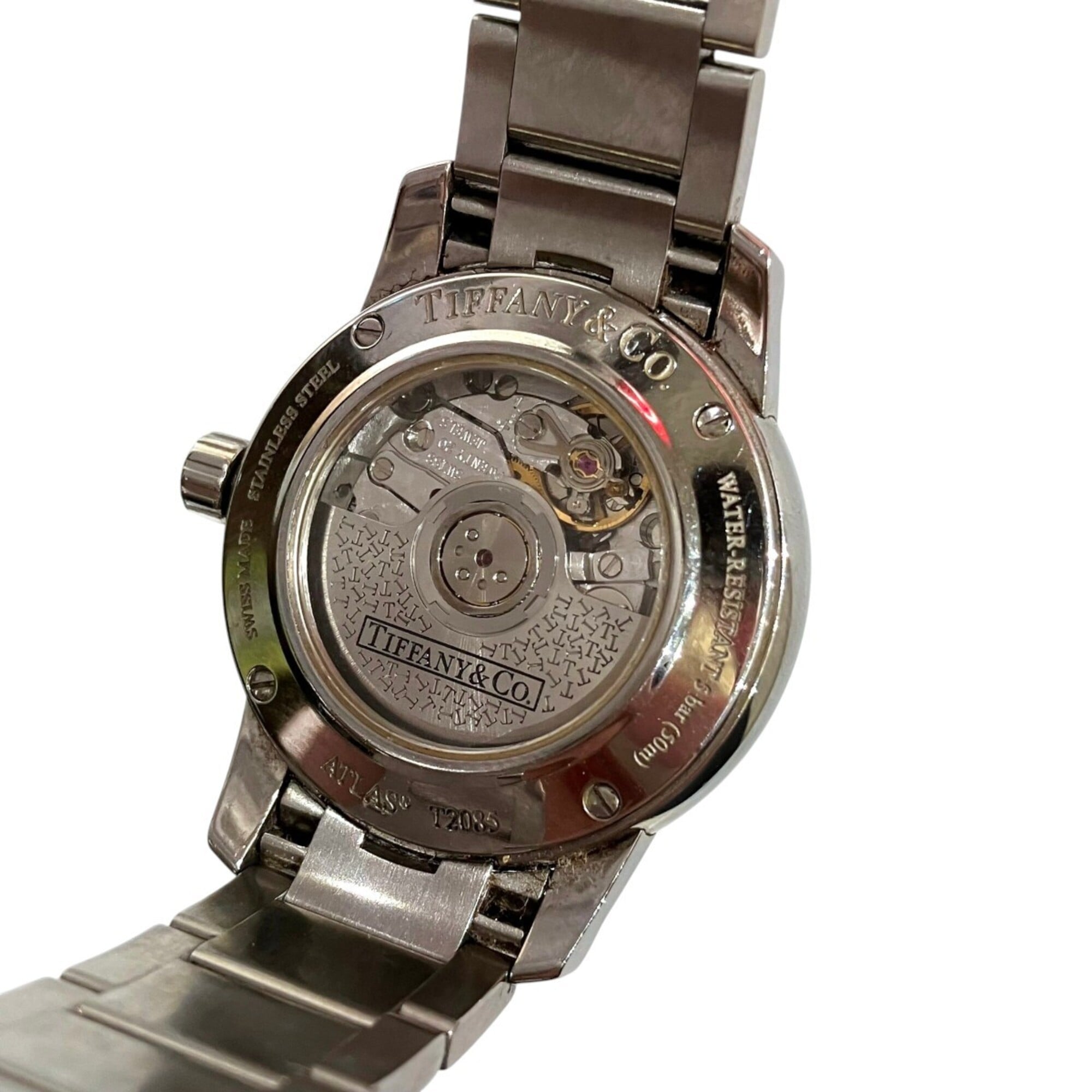 Montre Atlas Dome Tiffany &amp; Co., poids total : 64 g, acier inoxydable, mouvement Automatique, cadran argenté, référence Z1830.68.10A21A00A