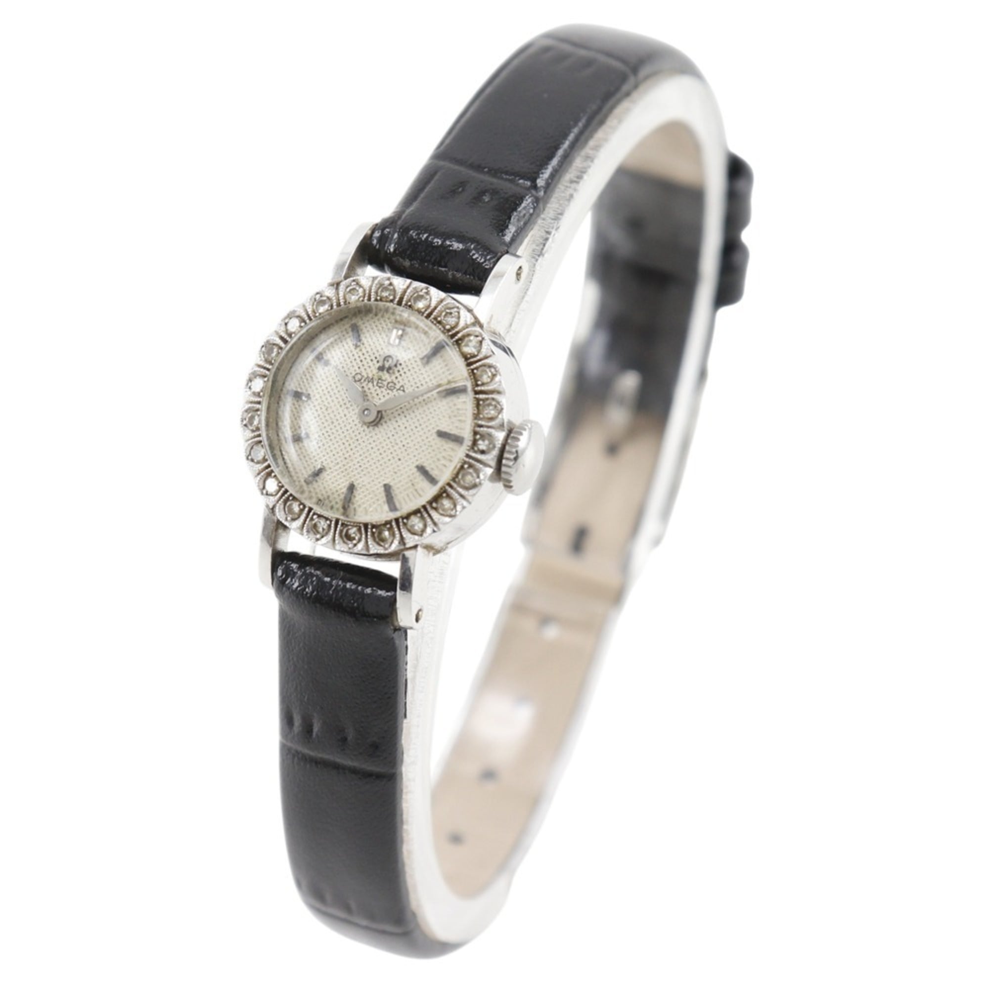 OMEGA Antique Watch, Cal. 481, Platinum, Diamond, Embossed Leather, Manual Winding, Analog Display, White Dial, Women's