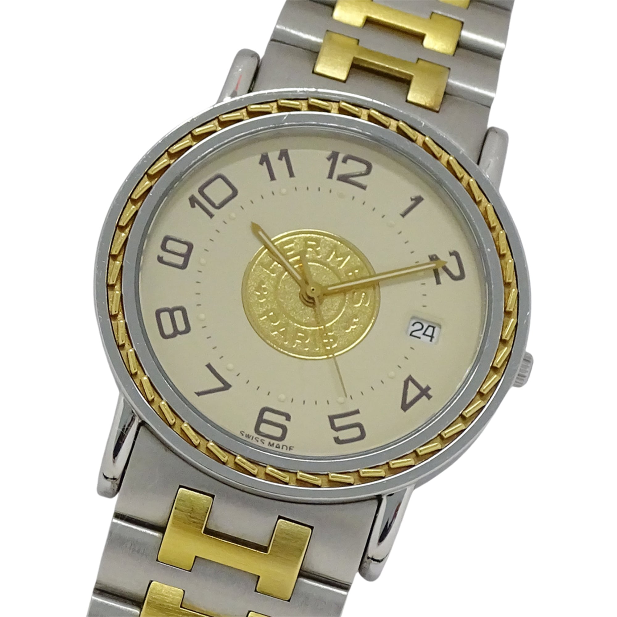 Hermes HERMES Brand Sellier Date Quartz QZ Stainless Steel SS GP SE3.720 Round