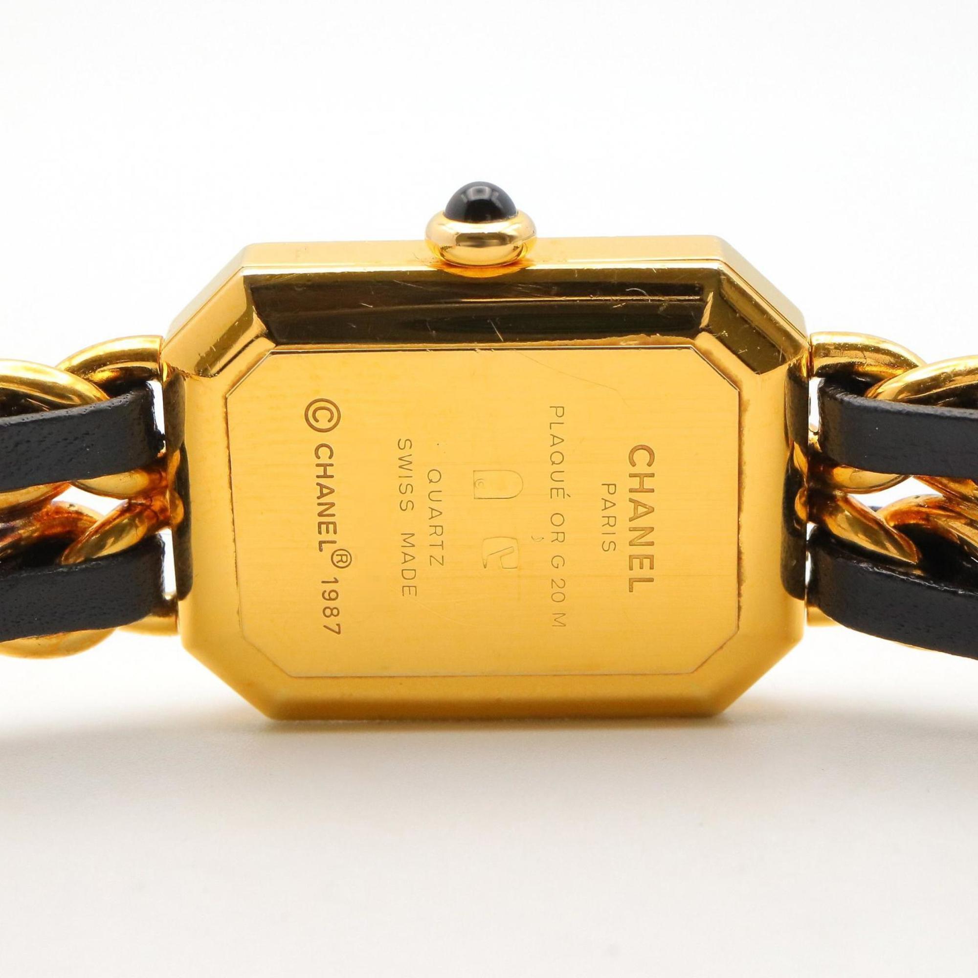 CHANEL Premiere M-horloge, verguld, met leren band, zwart, dames, H0001