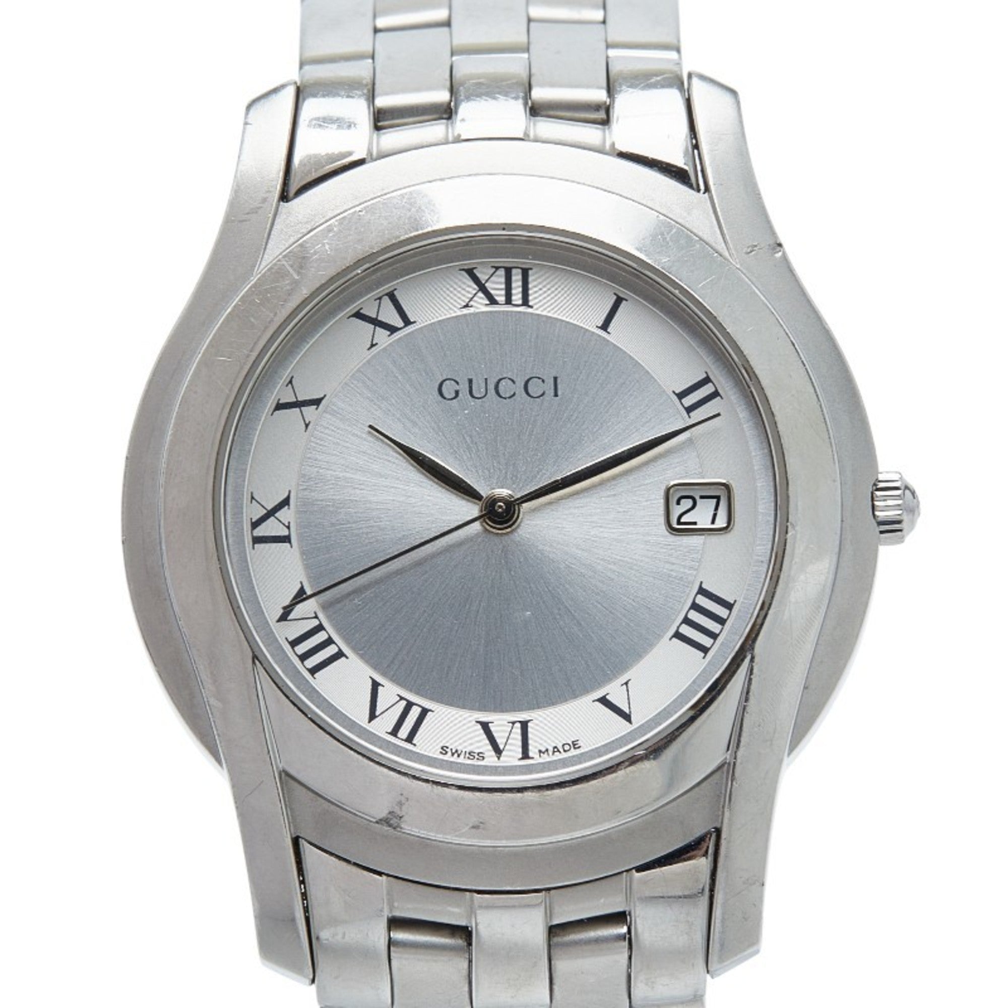 Gucci G-Class Date Watch, 5500M Quartz Movement, Silver Dial, Stainless Steel, Men's, GUCCI