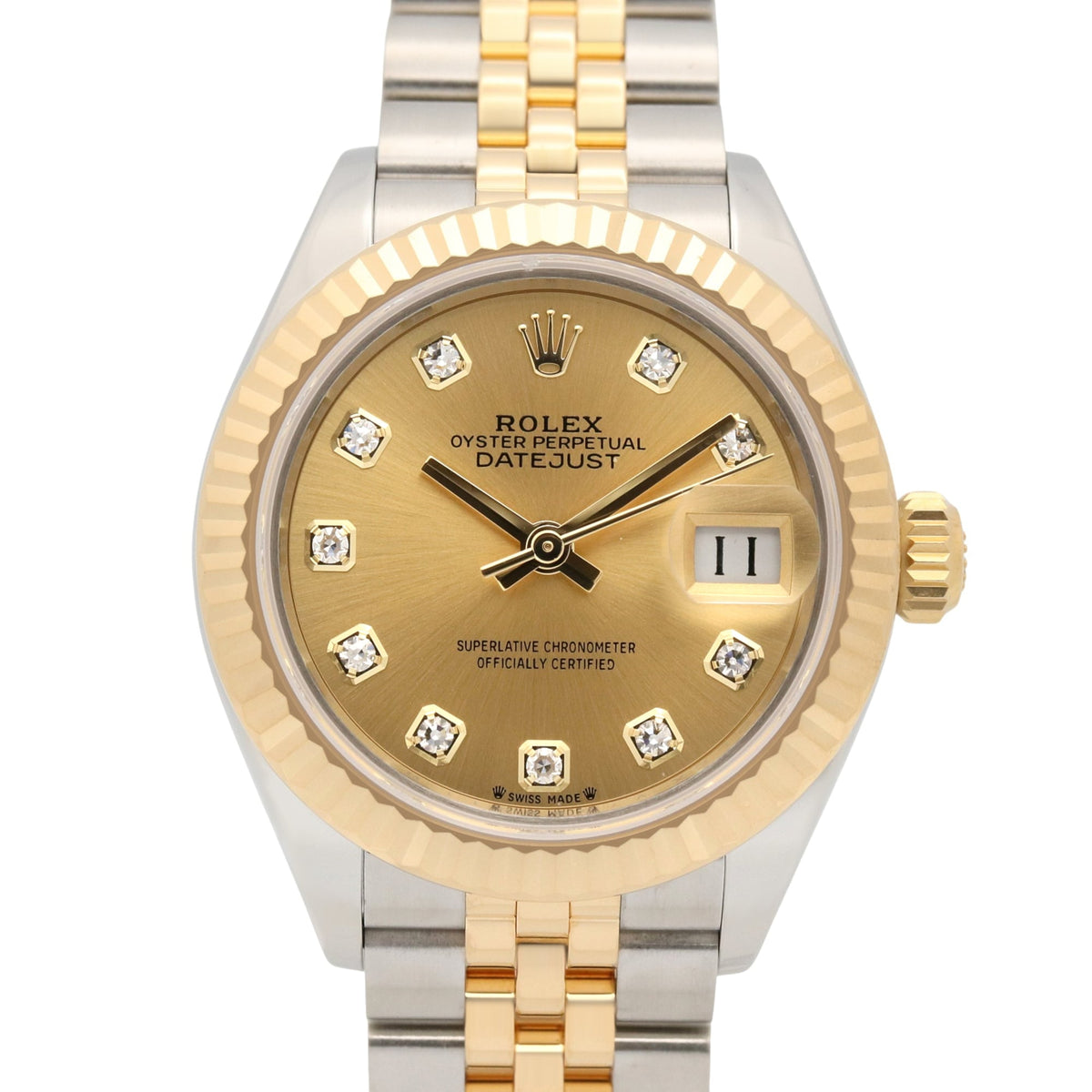 Rolex Datejust 10P Diamond 279173G Champagne, Gold Dial 28mm Watch