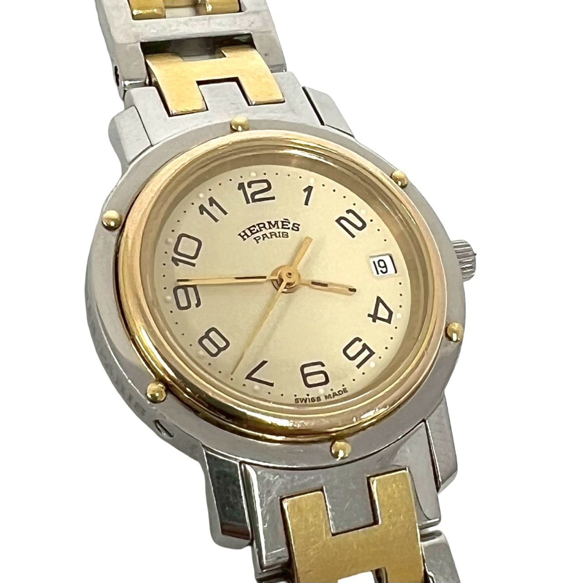 HERMES Clipper Stainless Steel GP Quartz Wrist Silver/Gold 23912