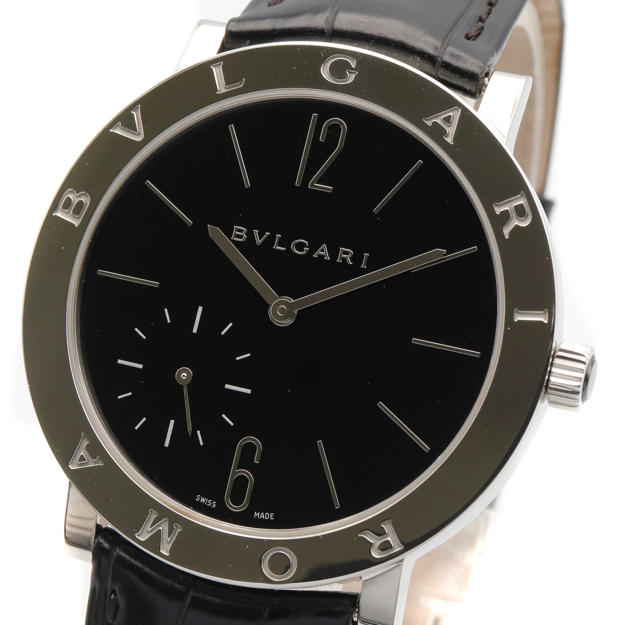 Montre Bulgari BVLGARI Roma Finissimo pour homme, acier inoxydable et cuir Noir référence BB41SXTRO