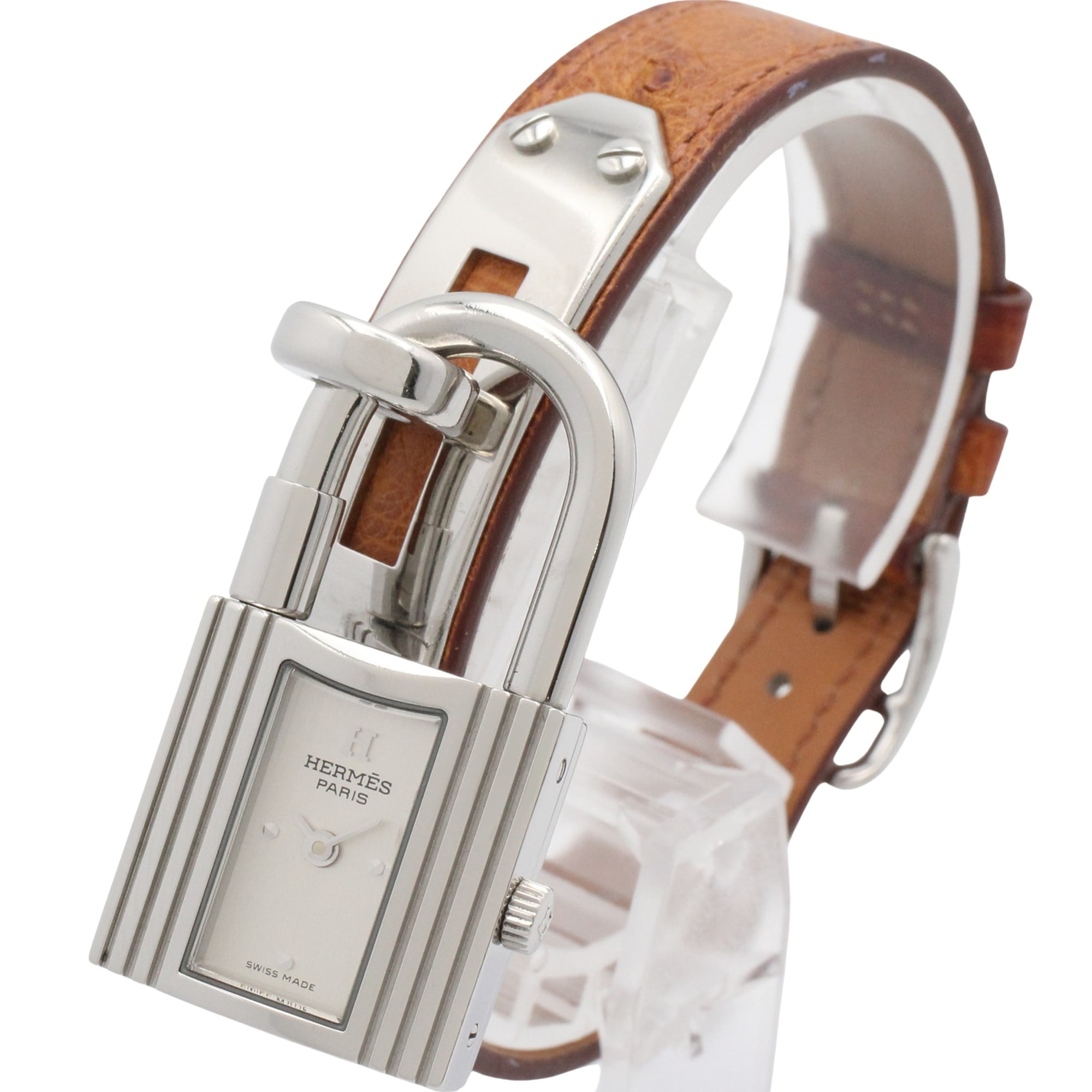 Hermes Kelly Stainless Steel Leather Strap Wo Silver Tone KE1.210