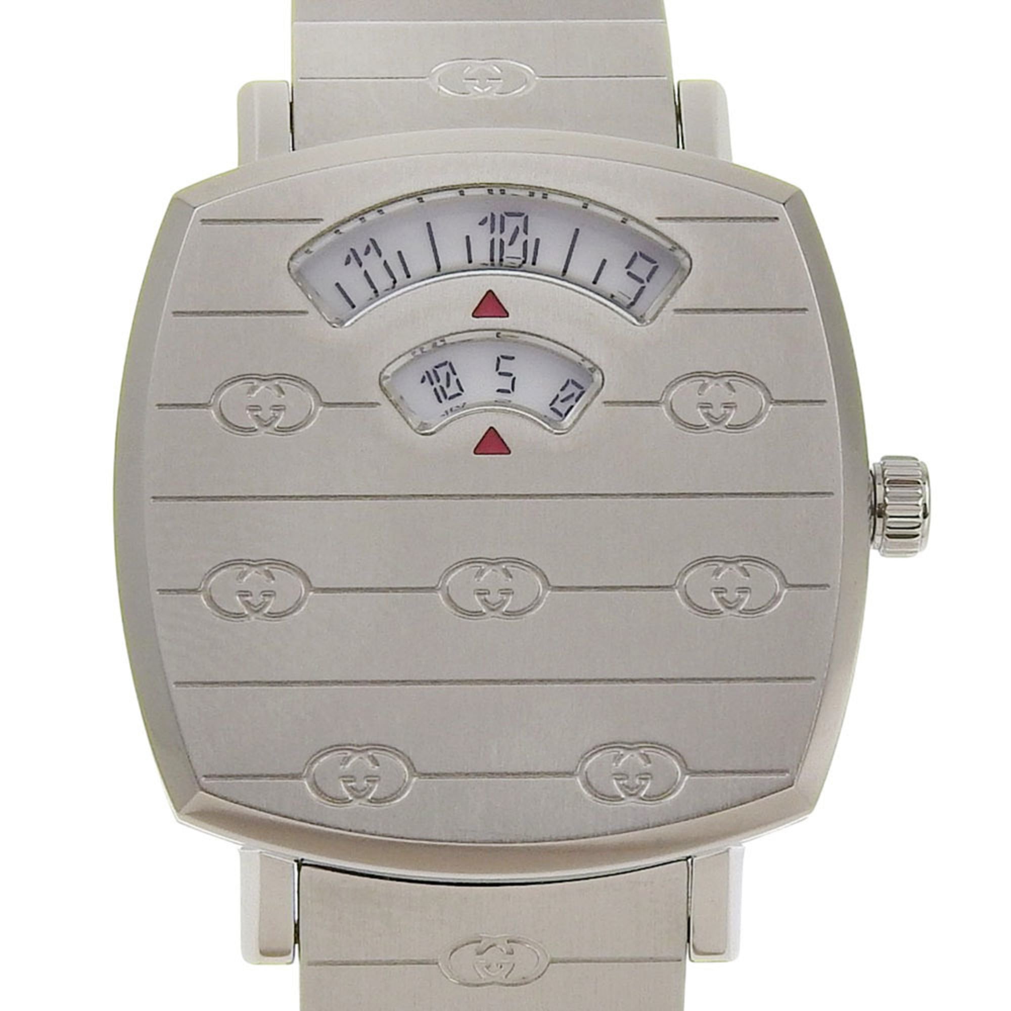 Gucci Grip Watch, Interlocking G, 157.5mm, Stainless Steel, Quartz Movement, Analog Display, White Dial, Women's