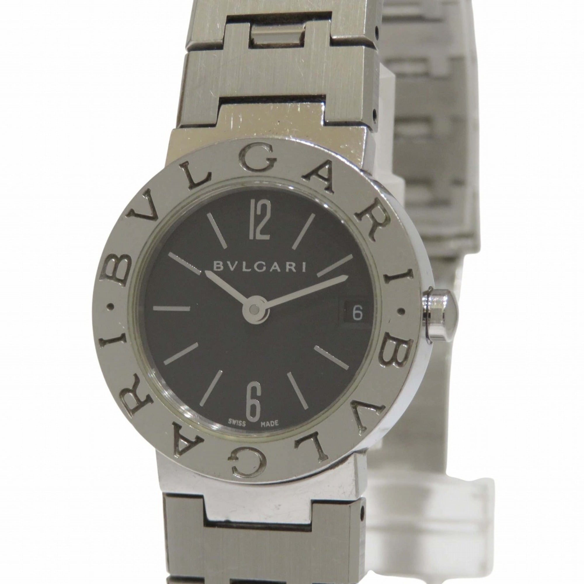 Montre Bulgari, poids total : 44,6 g, acier inoxydable, Quartz, cadran Noir, BB23SS