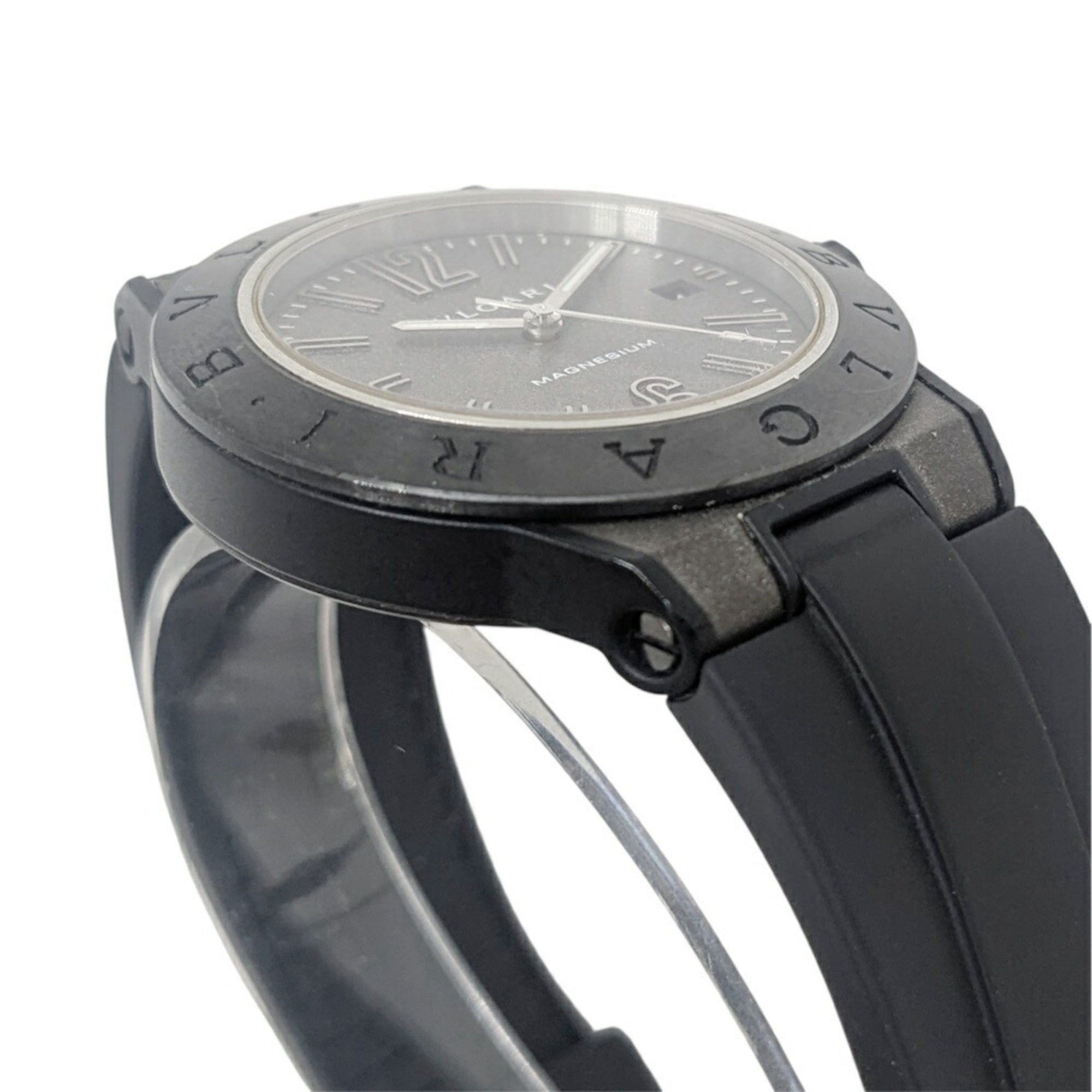 BVLGARI Diagono Magnesium Date met grijze keramische wijzerplaat en zwart rubberen band – automatisch herenhorloge DG41SMC